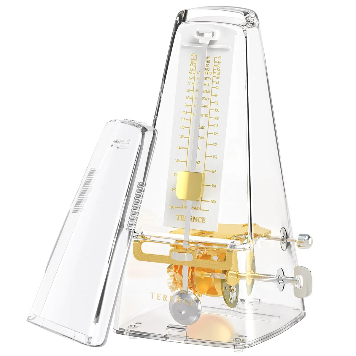 TERENCE Mechanisches Metronom für Gitarre Bass Klavier Violine mit hoher Präzision Traditionelle Pyramide Transparent