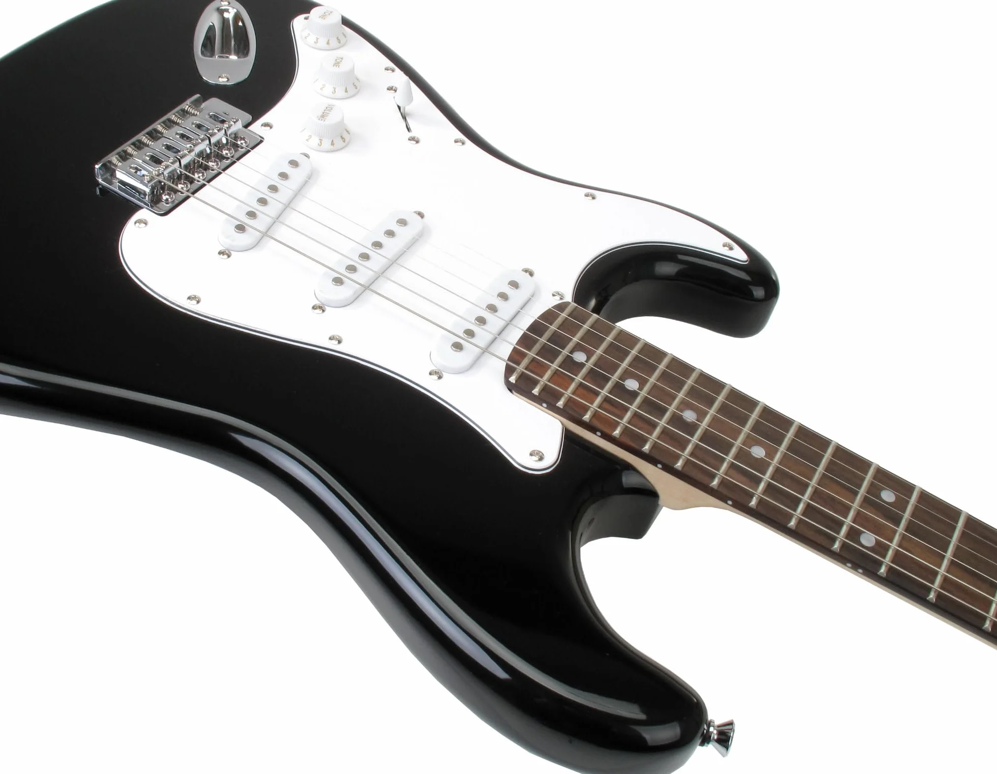 Rocktile Pro ST3-BK/RW-L Linkshänder E-Gitarre Black + Zubehör (Gitarre Gigbag Tasche, Kabel, Plektren, Gitarre Schule mit CD & DVD, Gitarrensaiten)