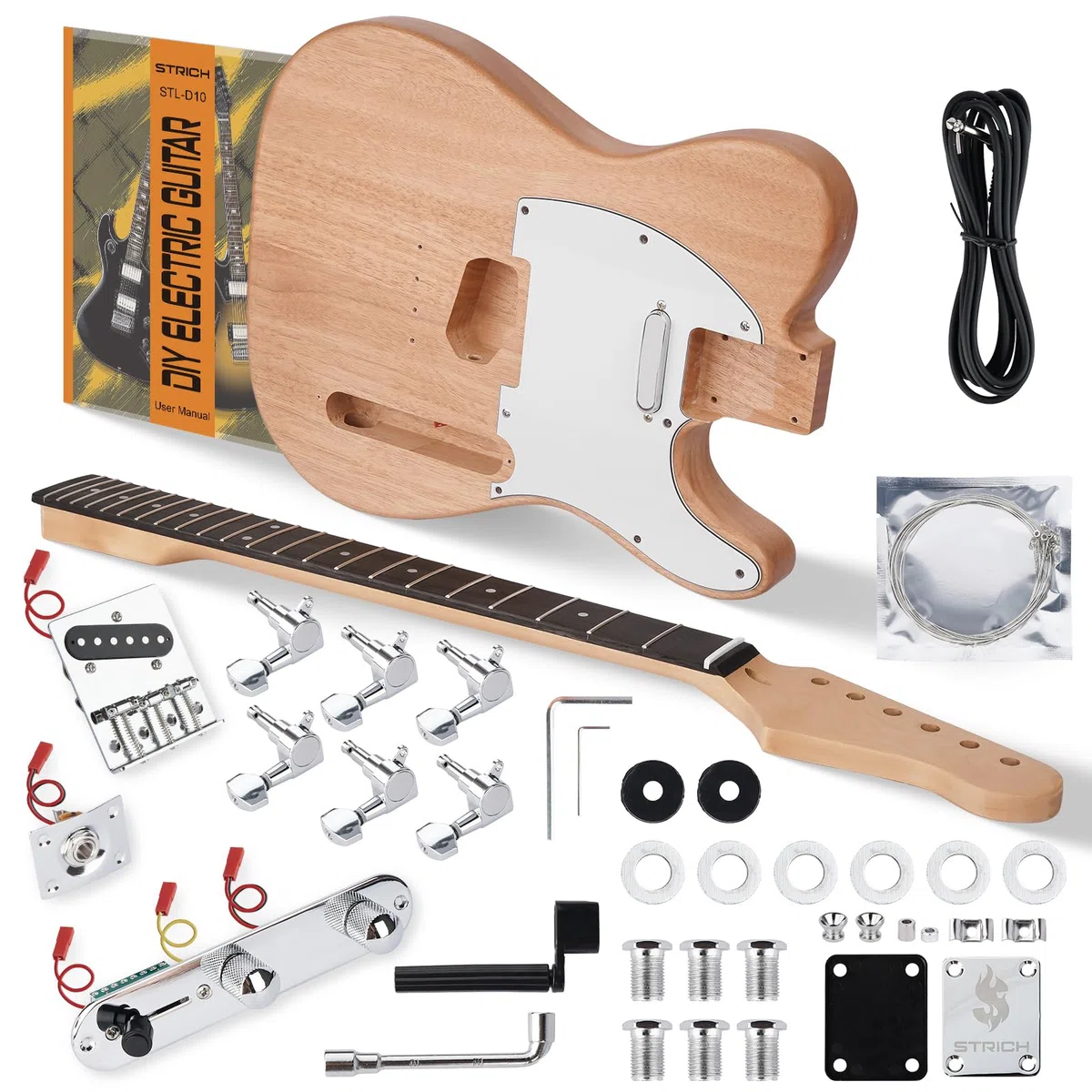 STRICH DIY E-Gitarre Kit, TL-Style Mahagonikorpus & Ahornhals mit SS-Tonabnehmern, einfach zu montierendes Kit mit allen Teilen - bauen Sie Ihre eigene E-Gitarre STL-D10