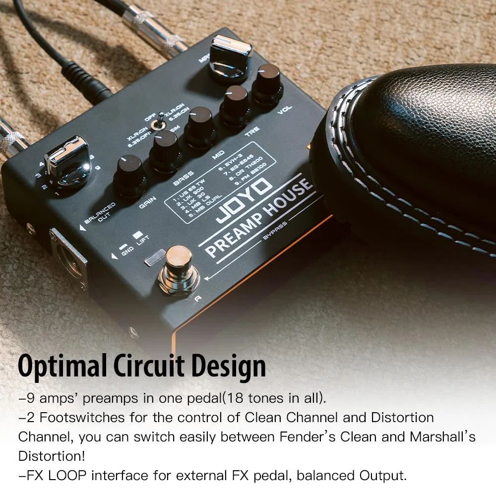 JOYO Cabinet Simulator Pedal Dual Channel mit Clean und Distortion für E-Gitarre (Preamp House R-15)