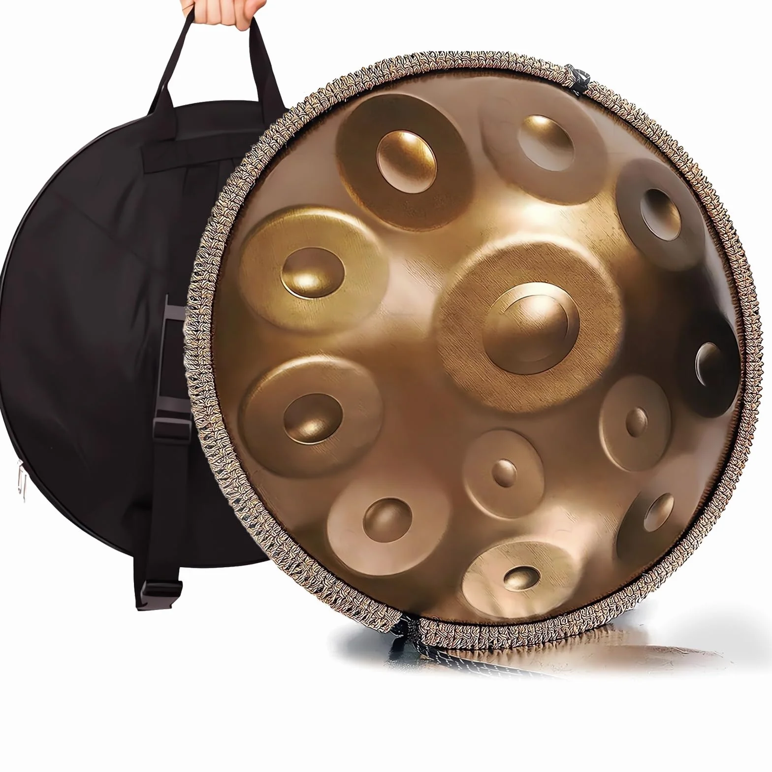 Handpan Drum 432Hz/440Hz, 9/10/12 Noten 55cm Percussion Instrument Mit Drum-Tripod, Stahl Handpan Instrument Für Meditation Yoga Sound Healing (Color : 440Hz, Size : 12 Notes)