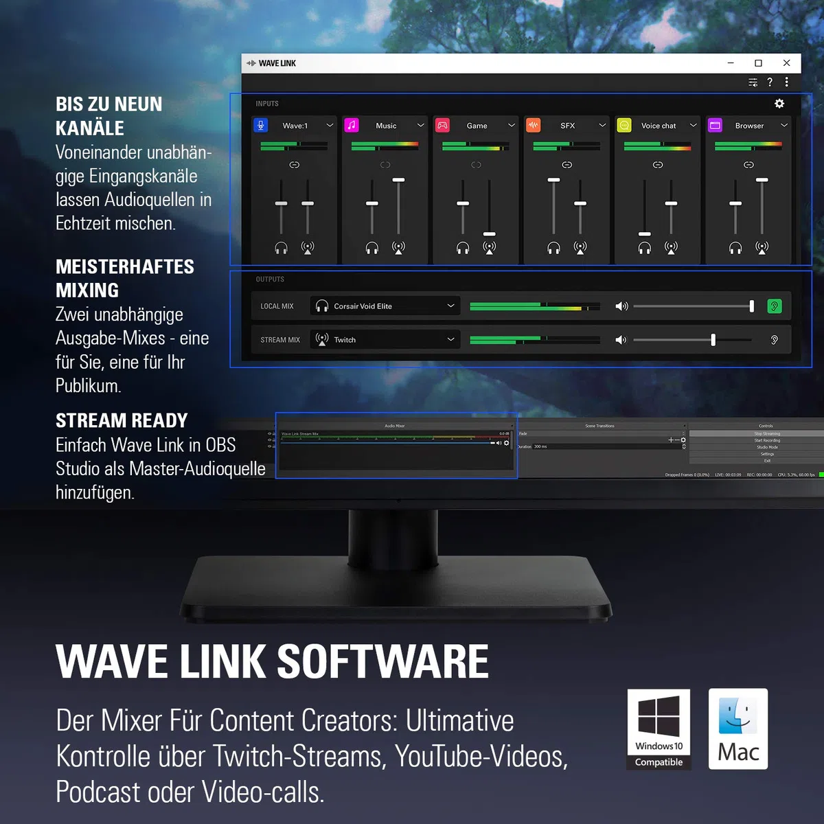 Elgato Wave:1 - Professionelles USB-Kondensatormikrofon für Streaming, Gaming, Homeoffice, gratis Mixing-Software, Soundeffekt-Plugins, Anti-Verzerrung, Plug & Play, Mac/PC, kompatibel mit Stream Deck