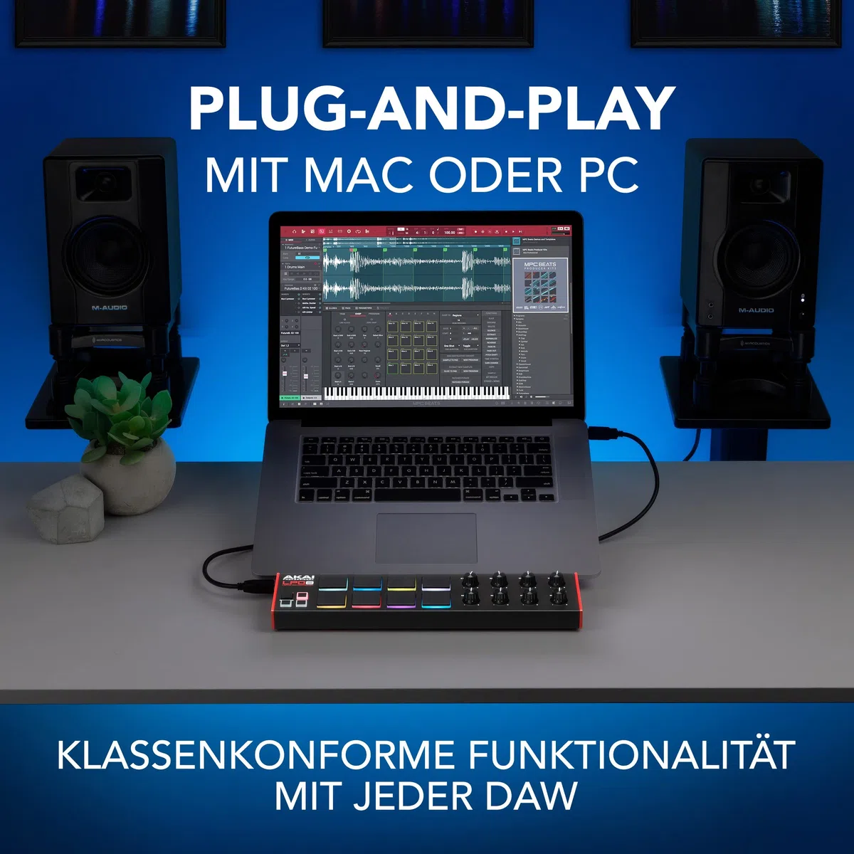 Akai Professional LPD8 - USB MIDI Pad Controller Drum Machine mit MPC Drum Pads für Mac und PC, Zuweisbaren Drehreglern und Musikproduktionssoftware