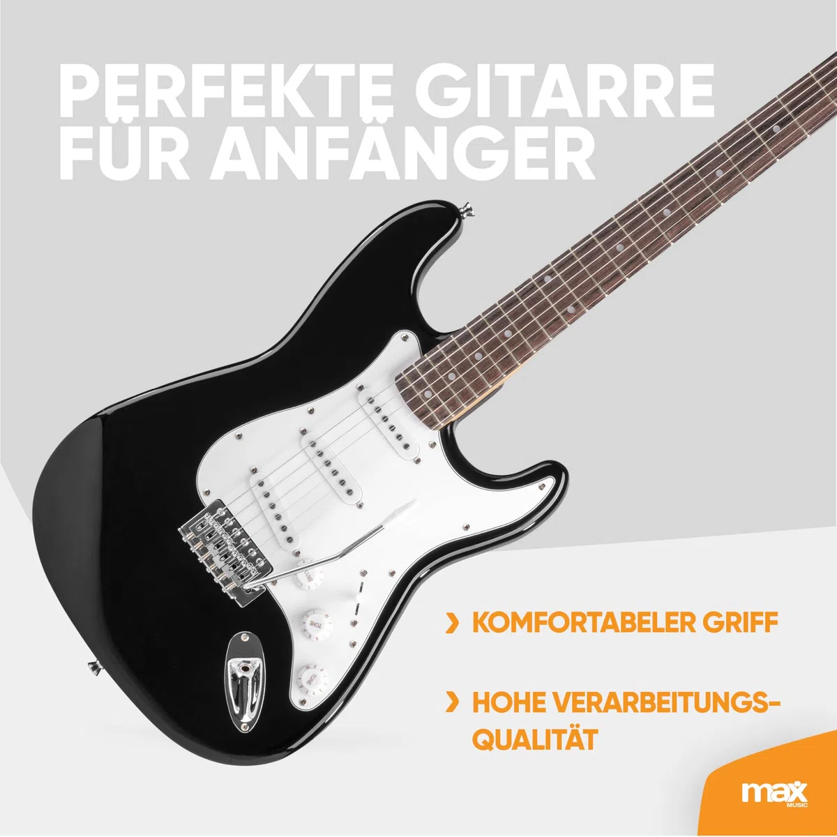 Max GigKit E Gitarre Set 4/4 mit Verstärker 40 Watt, Schwarz