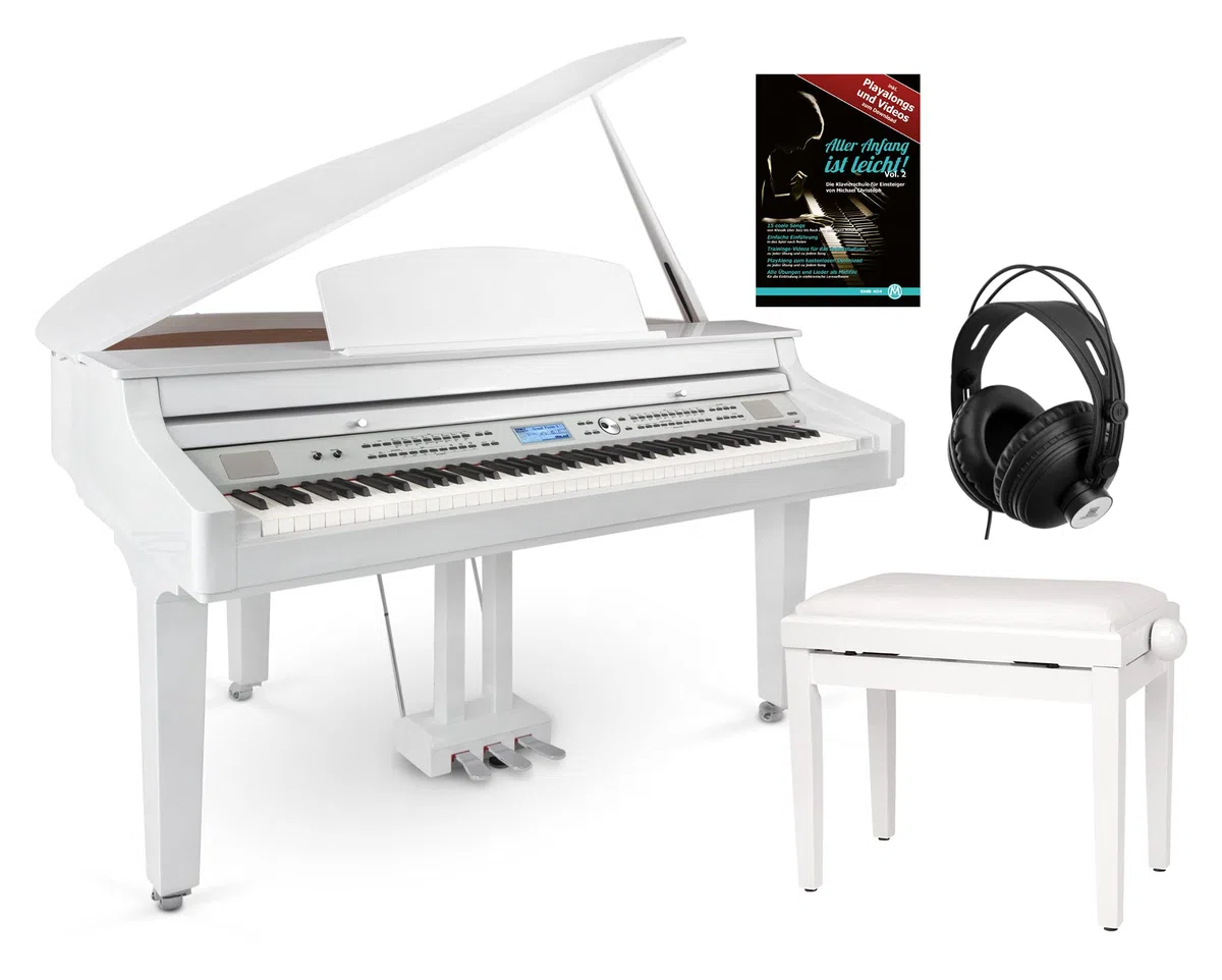 Classic Cantabile GP-A 810 Digitalflügel Set (88 Tasten mit Hammermechanik, 3-fach Sensorik, 1200 Voices, Bluetooth, inkl. Bank, Kopfhörer Schule) weiß Hochglanz