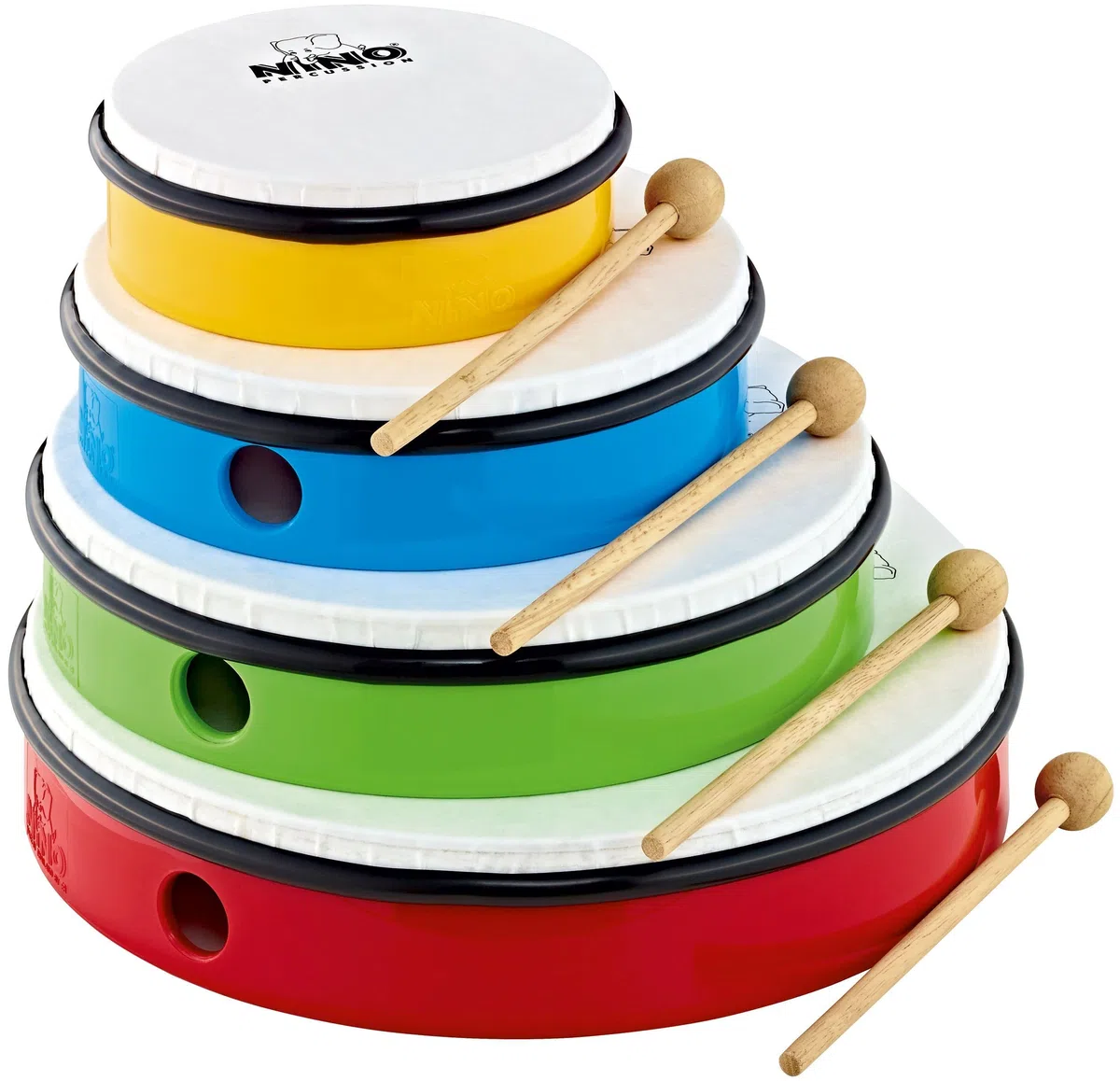 Nino Percussion Hand Drum Set - Handtrommel Set mit 4 verschiedenen Größen - Für Kinder ab 3 Jahren - Kunststoff, Mehrfarbig (NINOSET6)