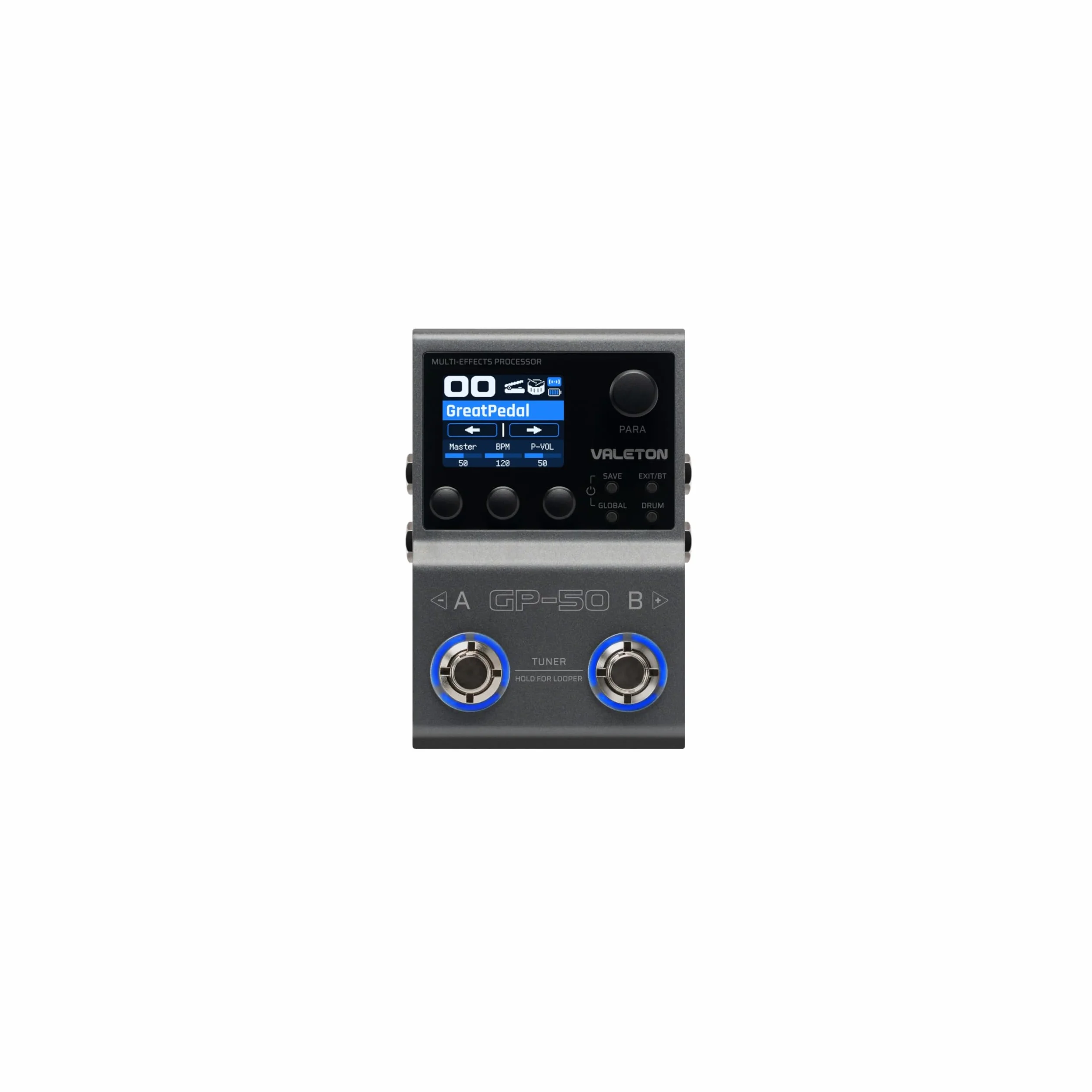 Valeton GP-50 Multieffektpedal (Multieffektprozessor mit 100+ HD-Effekten, NAM- und IR-Loader, 1,77"" Farbdisplay, Bluetooth, Looper, Drum Machine, 9 Effektmodule, Expression-Pedal-Anschluss), Schwarz