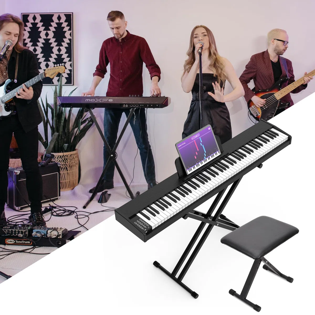Doppelstrebig X-Keyboardständer 7-Fach höhenverstellbar Keyboardbank 3-Fach höhenverstellbar klappbar