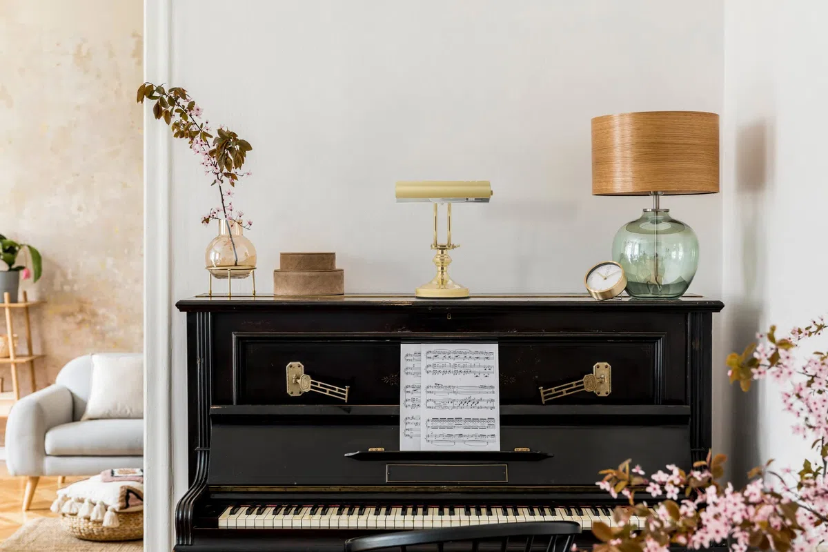 Classic Cantabile L3-A Messing Klavierleuchte Retro Pianoleuchte Vintage Schreibtischlampe 180 cm Kabel Leselampe