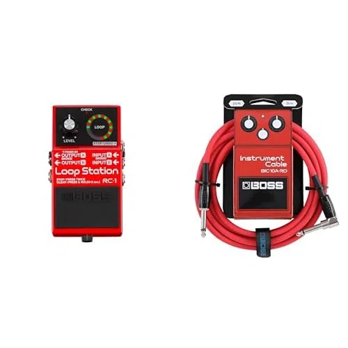 BOSS RC-1 Loop Station Pedal Bundle mit BOSS BIC-10A-RD Instrumentenkabel