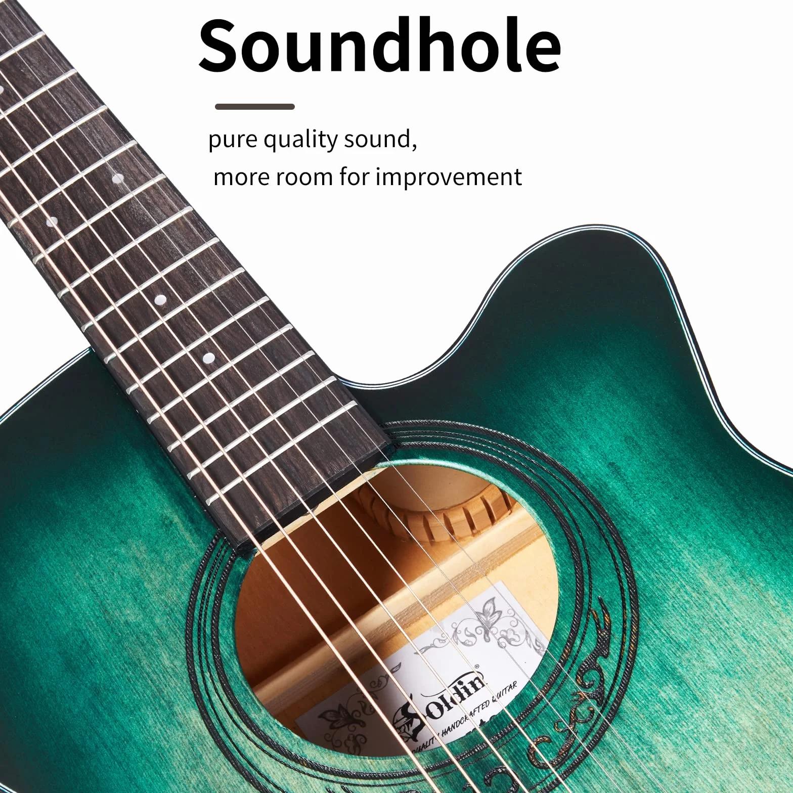 40 Zoll Akustikgitarre Premium Massive Fichtendecke Guitarre Bundle Kit mit Gigbag,Gitarrenständer,Stimmgerät,Gurt,Kapodaster,Saiten,Reinigungstuch und Plektren (Nilblau)
