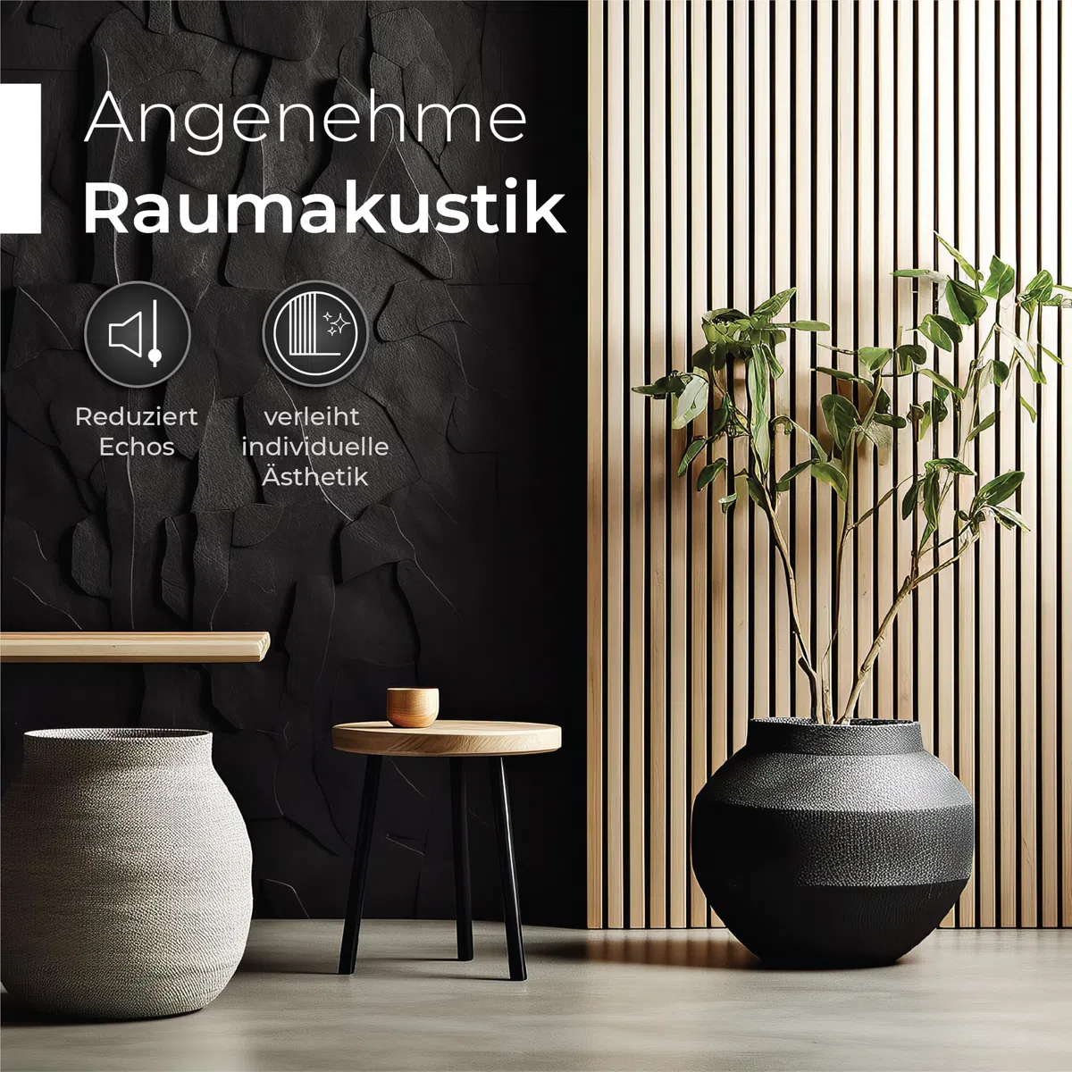 Akustikpaneele Holz - 120x60cm - Echtholz Eiche & Akustikfilz | 4 Stück - Wandpaneele, Schalldämmung, Wandverkleidung - Eichenholz (dunkel) & extra dicker Akustikfilz (Schwarz)