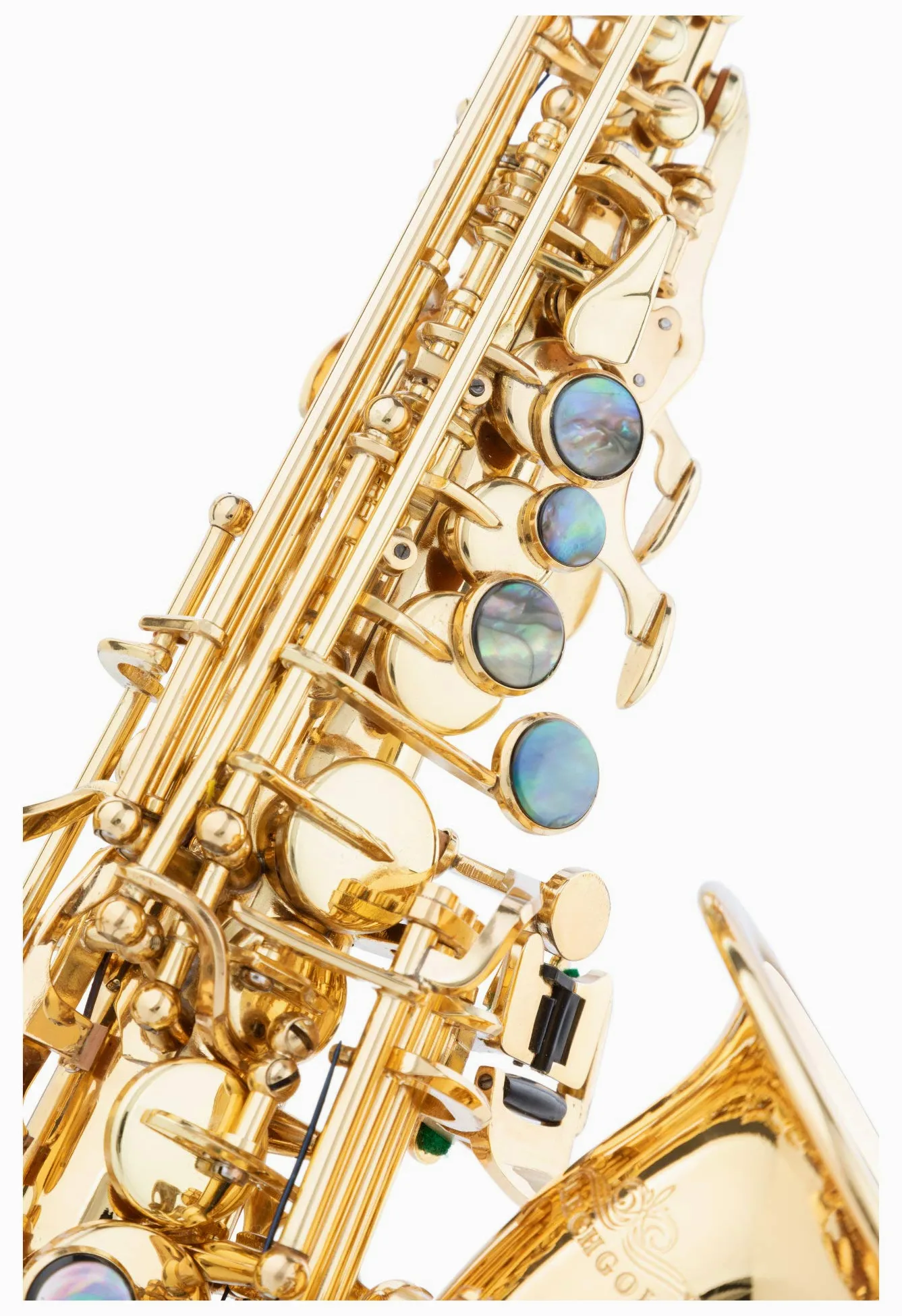LSS-20Lc Sopran-Saxophon gebogen - aus lackiertem Messing - Kräftiger, runder Klang - Inklusive ESM Mundstück aus deutscher Fertigung und Leichtkoffer mit Rucksack-Garnitur - lackiert