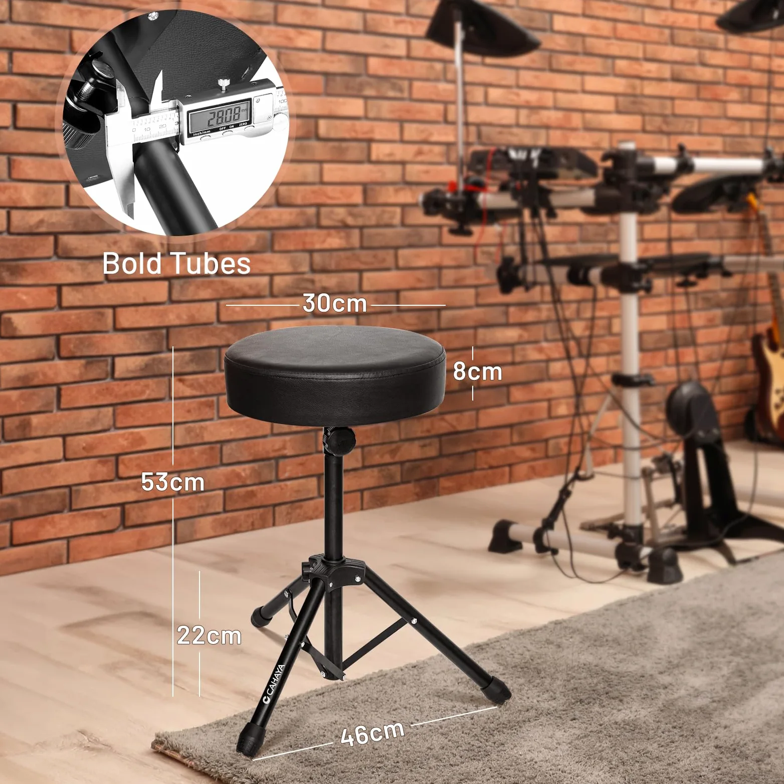 CAHAYA 6,5 cm Extra Dick Gepolsterter Schlagzeughocker: 168kg Superbelastbar Trommelhocker, Klappbar Drum Hocker, Schwarz, CY0334