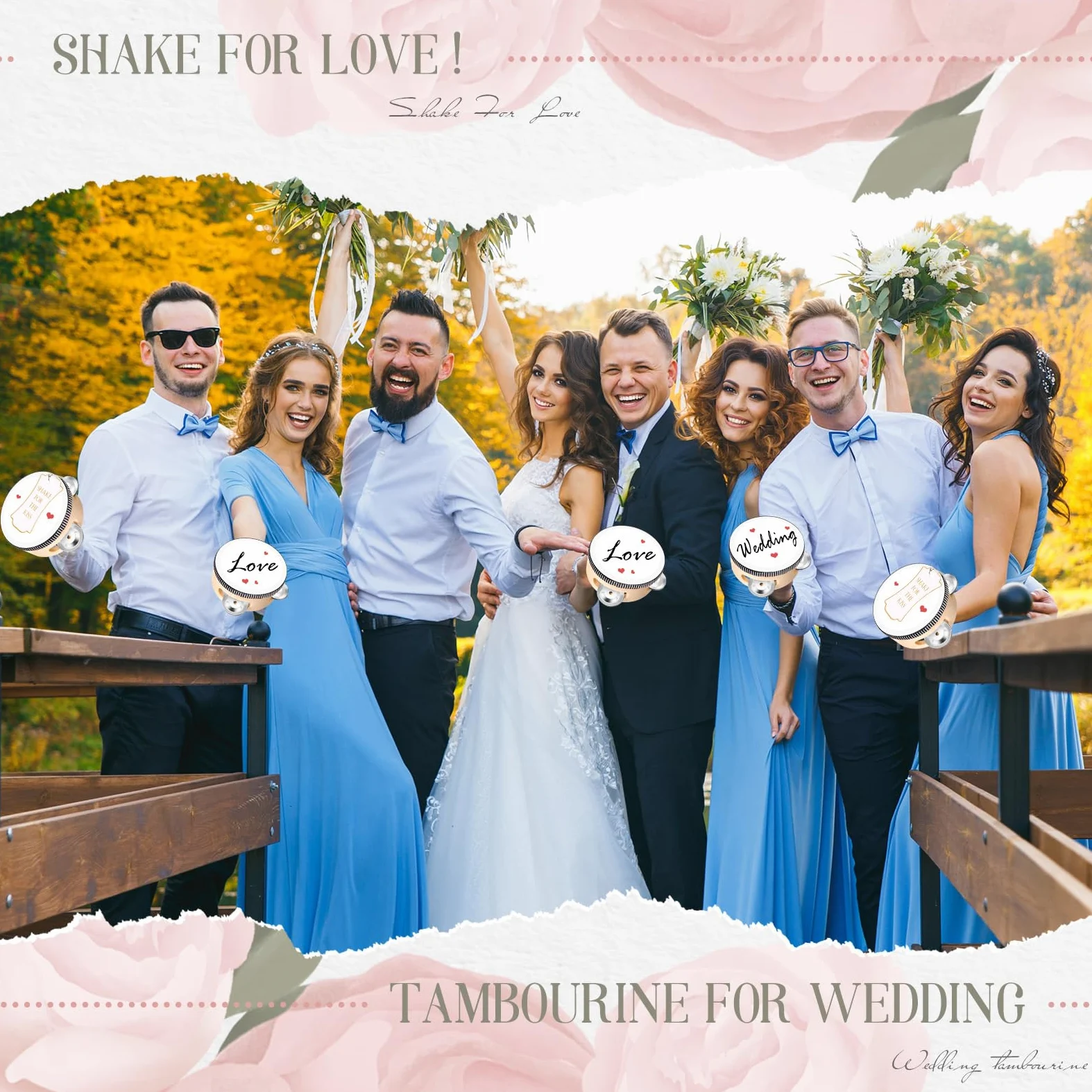 50 Stück 10,2 cm Hochzeit Tamburin Bulk Drum für Erwachsene Hand Handheld Percussion Geschenk Holz Metall Schellen Musikalisches pädagogisches Schlagzeug Instrument für Kirche Hochzeit Party