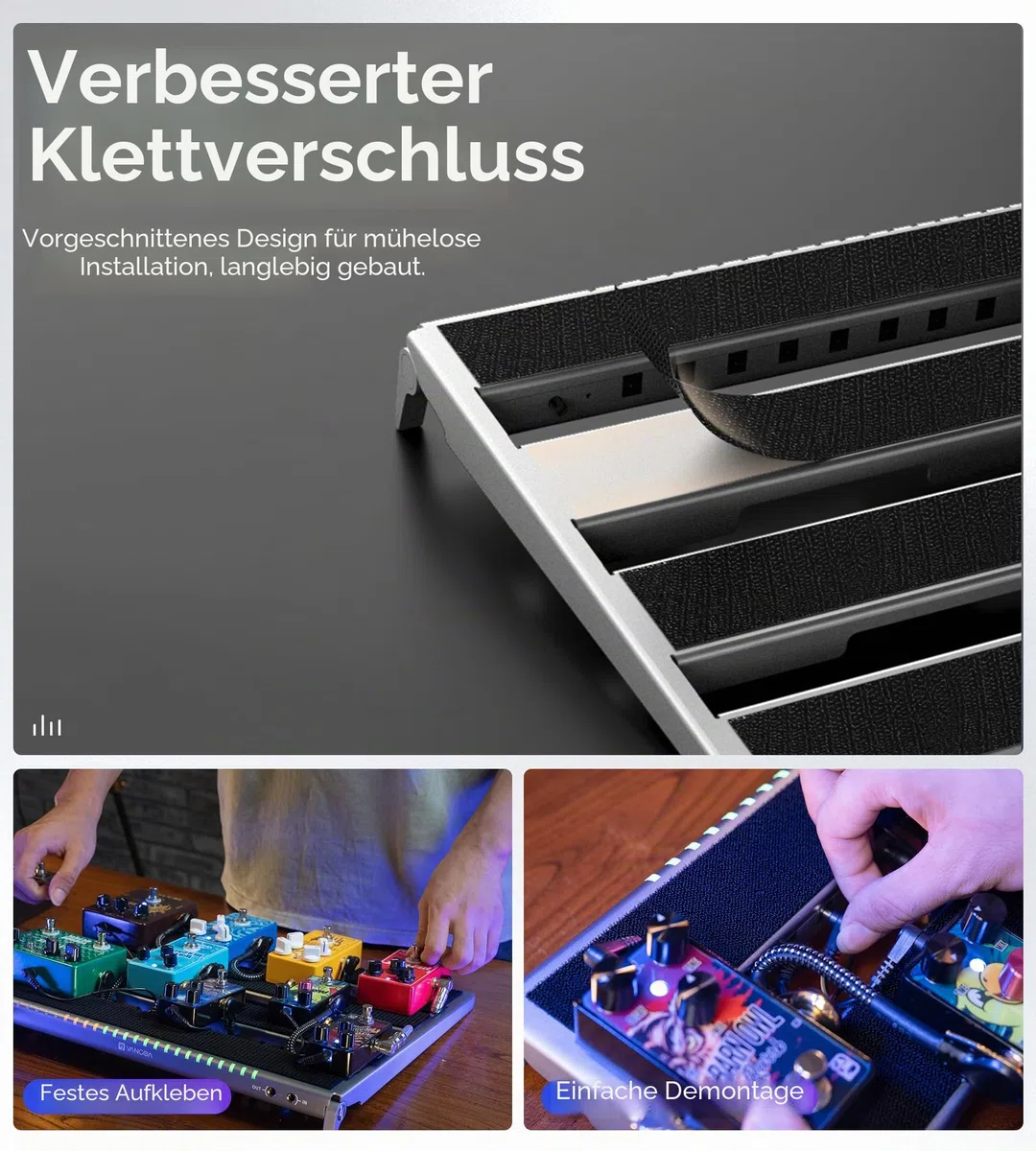 Vangoa Pedalboard mit Integriertem Netzteil,Aluminiumlegierung einteilig gebogene tragbare faltbare powered Guitar Pedal Board mit Premium-Rucksack, Medium, 45.72 * 34.29cm, 1.54kg, grau