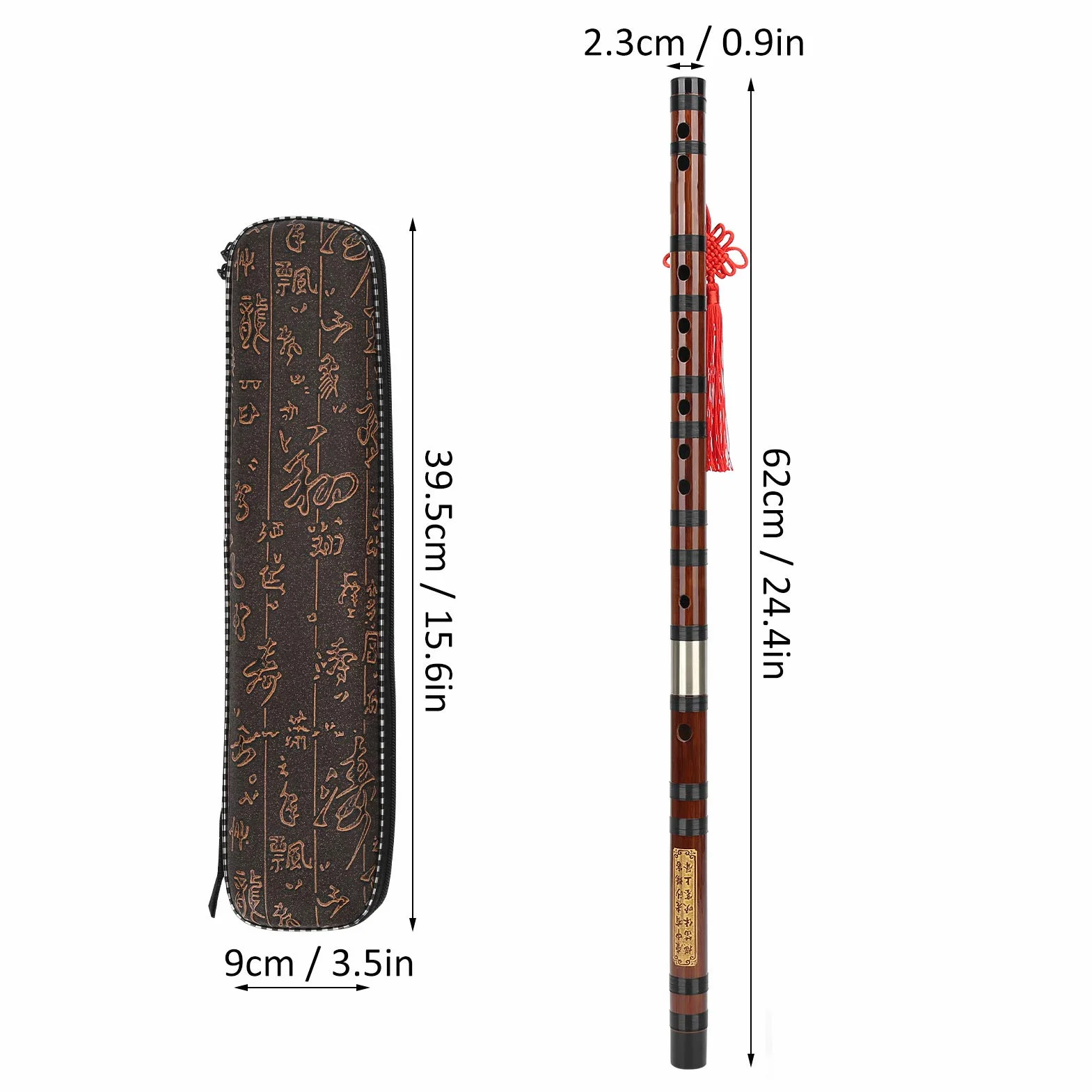 Walfront Bambusflöte D-Key Dizi Bitter Bambusflöte für Anfänger mit Schriftzug Körper 8 Jahre Trockenmaterial Dizi Kit Chinesisches Musikinstrument