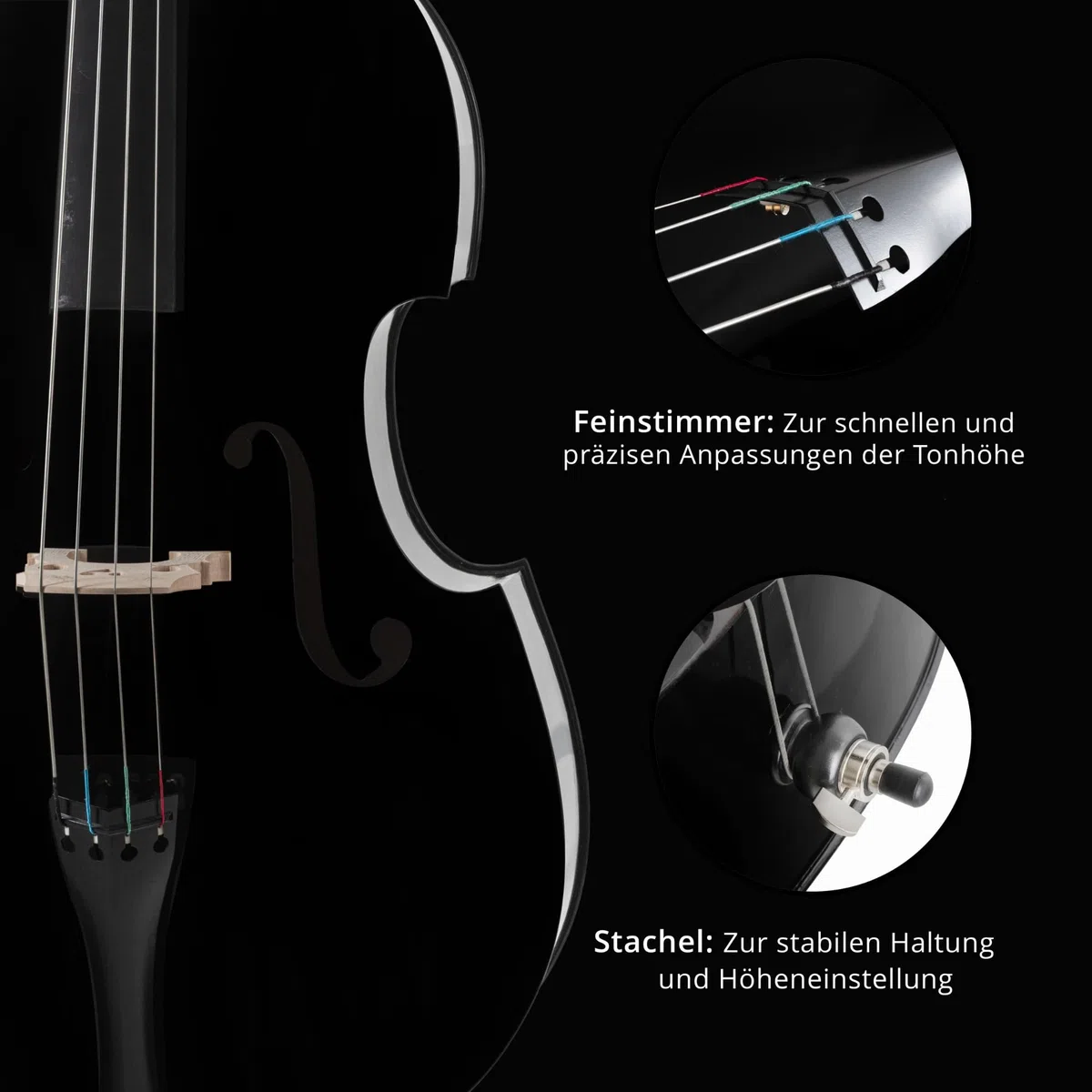 Classic Cantabile DBP-120BK 3/4 Kontrabass Set – Gesperrte Fichtendecke, Boden & Zargen aus gesperrtem Ahorn, Palisanderbogen & Griffbrett - höhenverstellbarer Stachel - Inkl. Tasche & Kolofonium