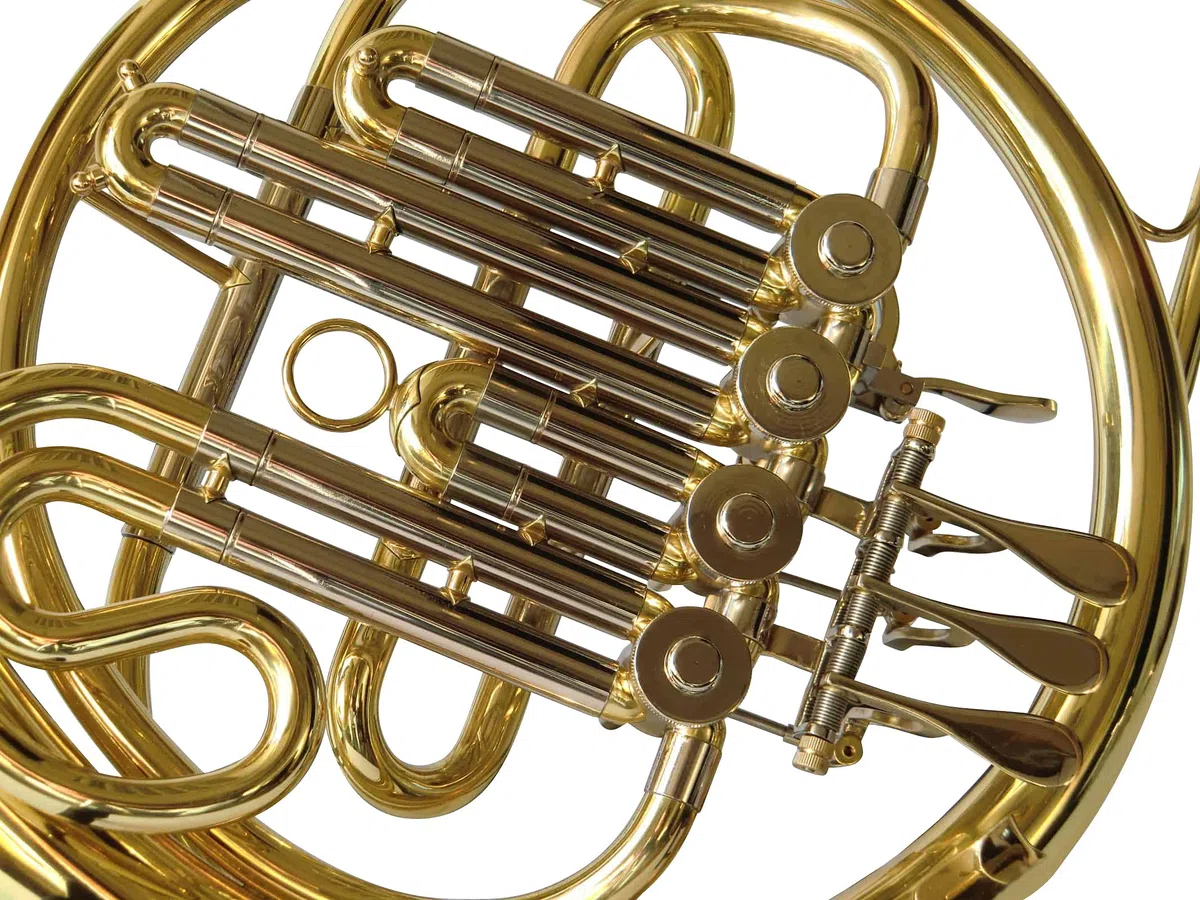 Waldhorn/French Horn in Bb, Gold/Silber, inkl. Luxus-Hartschalenkoffer und Waldhörner Zubehör