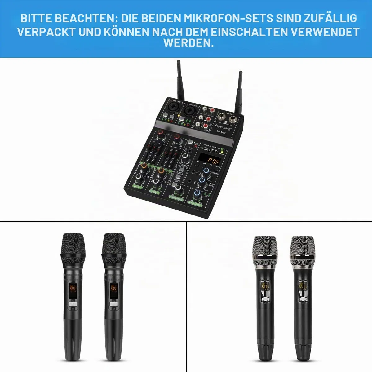 Depusheng UF4-M Studio Audio Sound Mixer Board 4 Kanal Bluetooth kompatibles professionelles tragbares digitales DJ Mischpult mit drahtlosem Mikrofon Mischpulte für Studioaufnahmen
