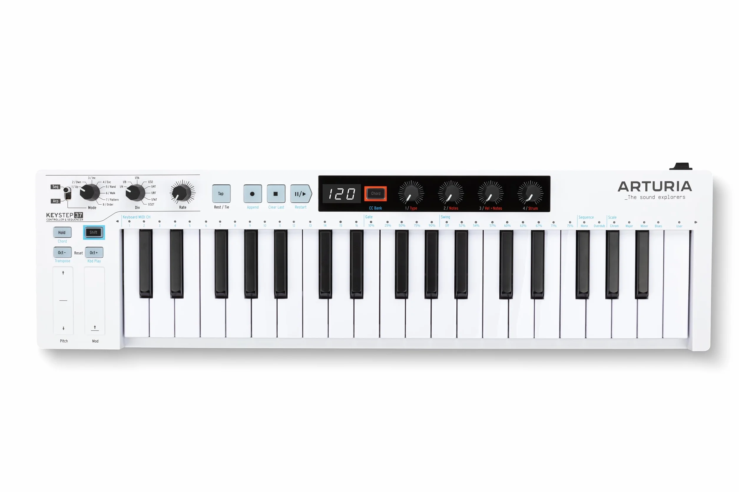 Arturia - Keystep 37- Kreativer MIDI-Controller, Sequenzer, Arpeggiator und Akkord-Generator -37-Noten Slimkey-Keyboard, zuweisbare MIDI CC-Controller, Skalen-Modus, vielseitige Anschlussmöglichkeiten