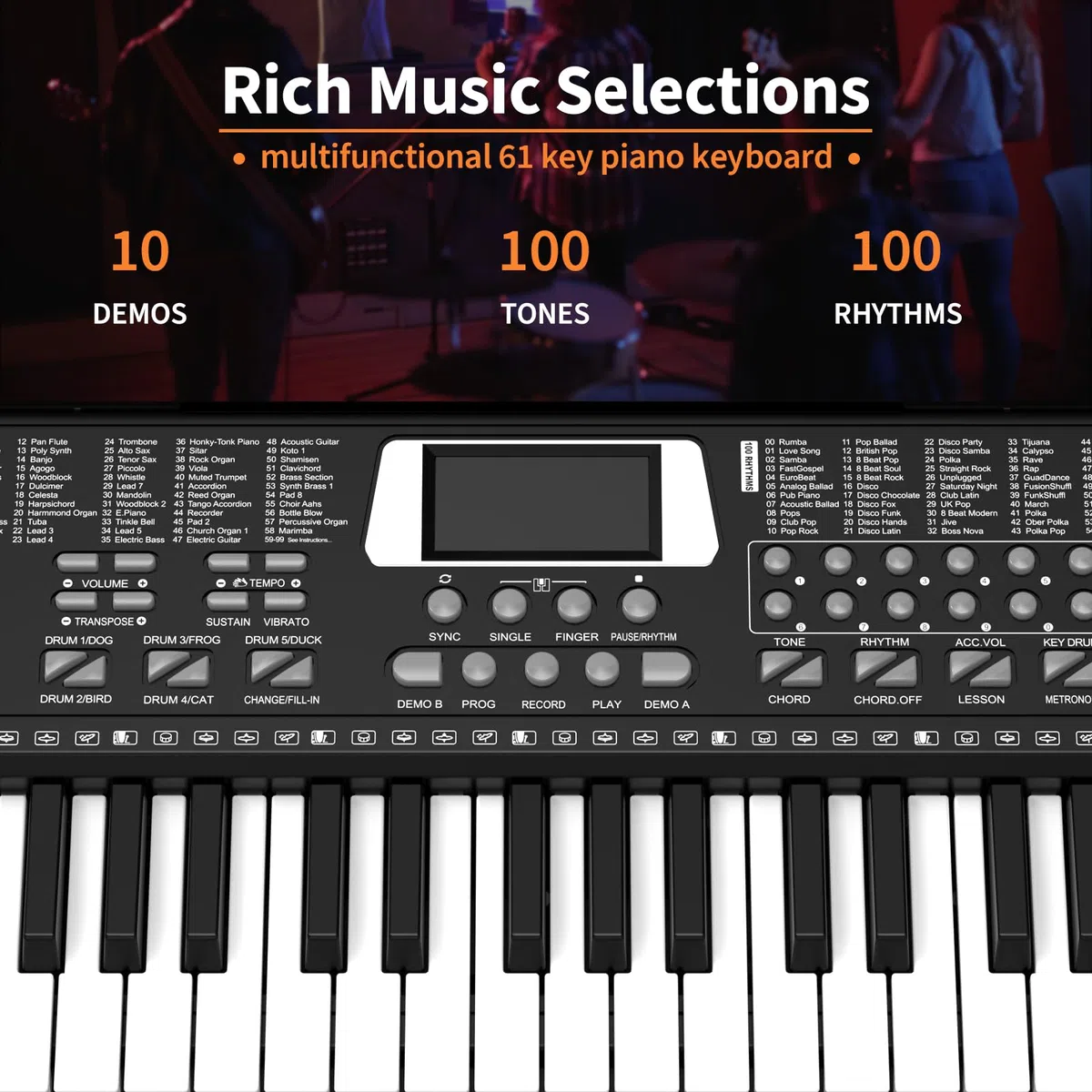 Digitales Klavier mit 61 Tasten und Noten - Tragbares Musikinstrument mit Lautsprechern und Lehrmodi, automatische Begleitung, geeignet für Anfänger/Erwachsene, A3