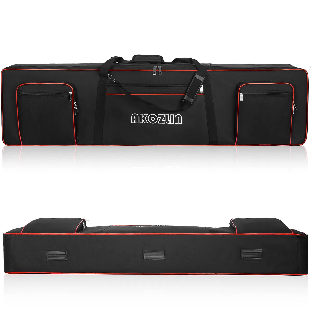 AKOZLIN Gigbag für elektrische Klaviertastatur, 88 Tasten,146x17x45,7cm | Verstellbare Riemen, 5 Taschen für Zubehör