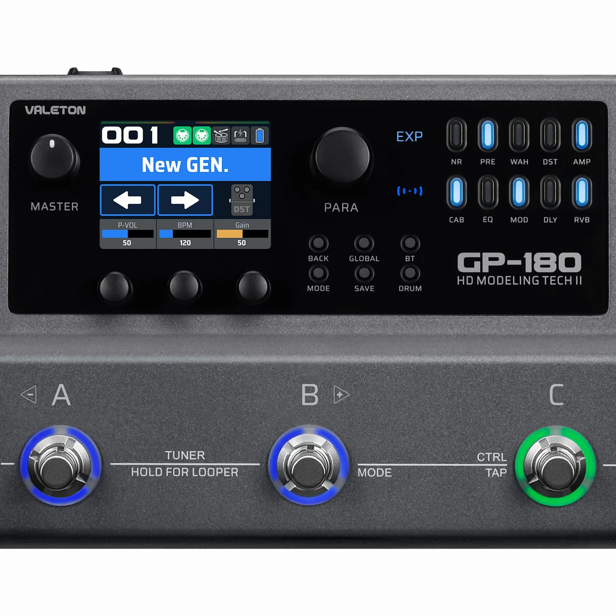 Valeton GP-180 Gitarren-Multieffektpedal – Über 200 Effekte, NAM- und IR-Loader, 12-Modul-Signalkette, 6-In/4-Out USB-Audio-Interface, Bluetooth, Looper und Drumcomputer