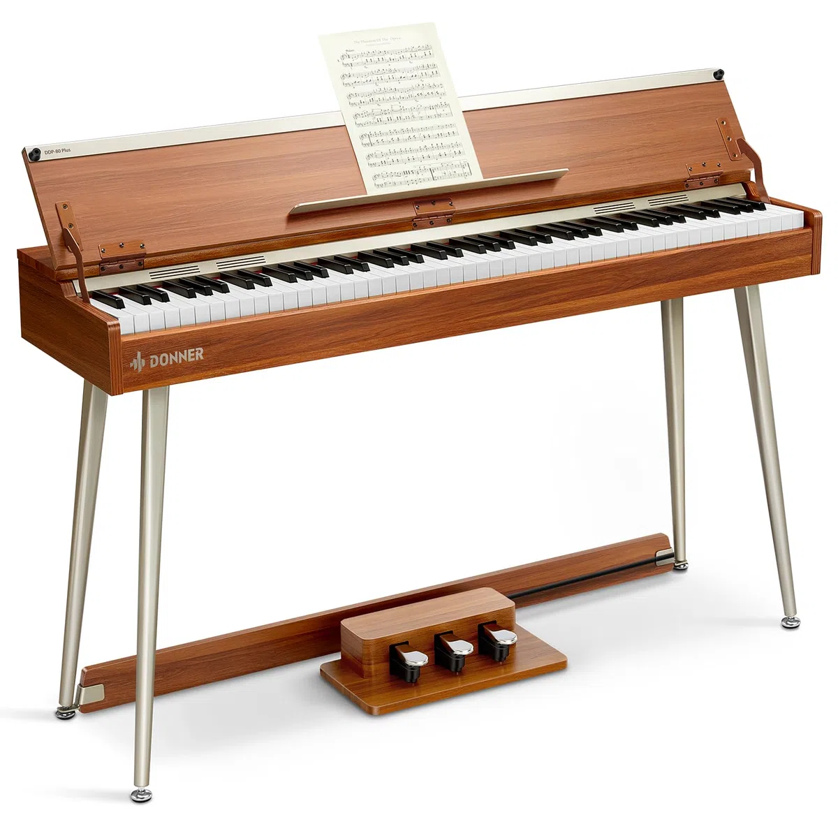 Donner DDP-80 PLUS Digital Piano 88 Tasten Hammermechanik E-Piano USB-MIDI Kopfhörer Metall-Dreifachpedal Netzteil