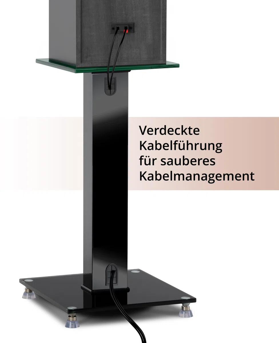 Pronomic SLS-282 BK Lautsprecher Stative Paar - Stilvolles Design mit 2 Glasplatten - Höhenverstellbare Spikes Plus Gummifüße - Verdeckte Kabelführung auf der Rückseite - 10 kg Tragfähigkeit