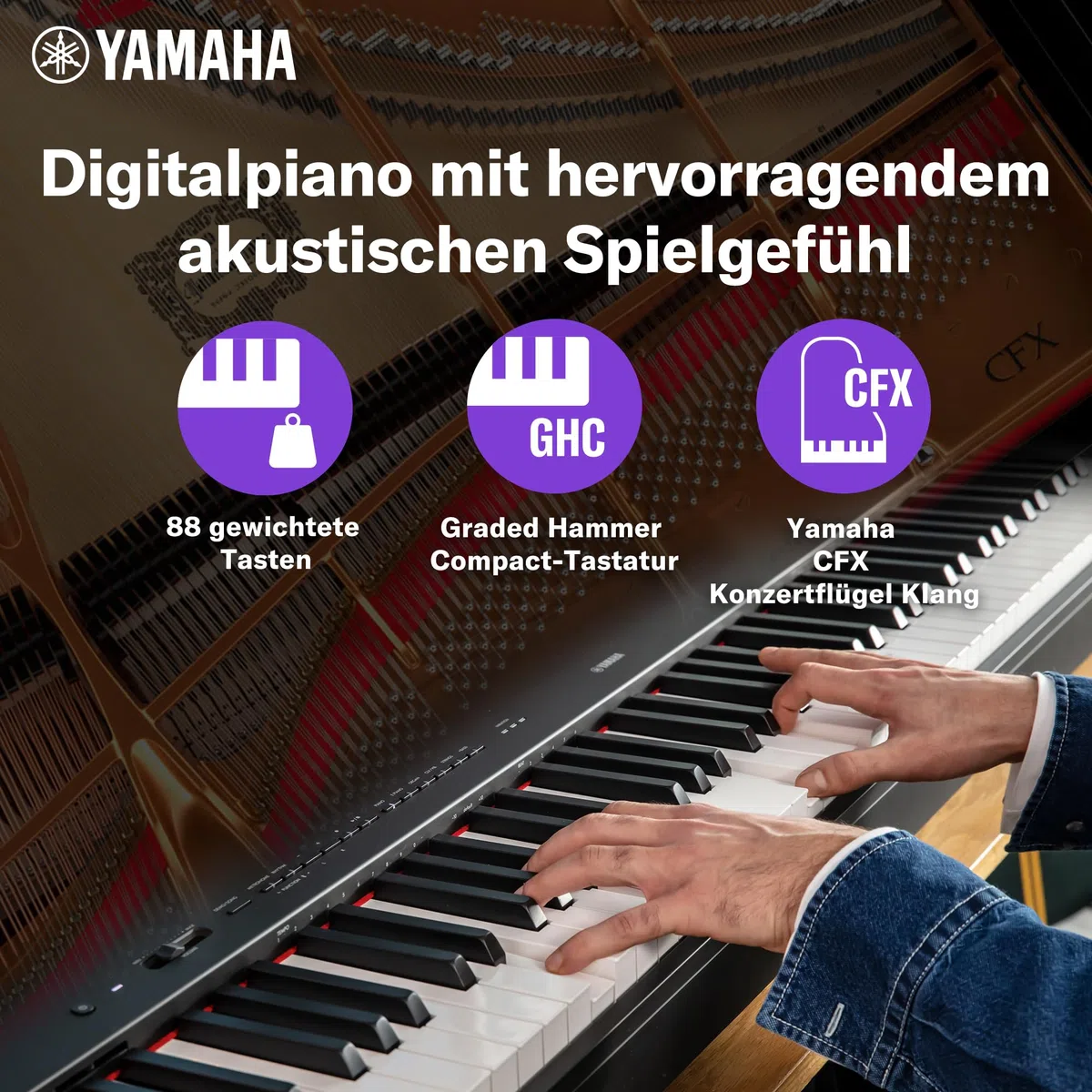 Yamaha P-225 Digital Piano Schwarz 88 gewichtete Tasten Graded-Hammer-Compact-Tastatur 24 Instrumentenklänge