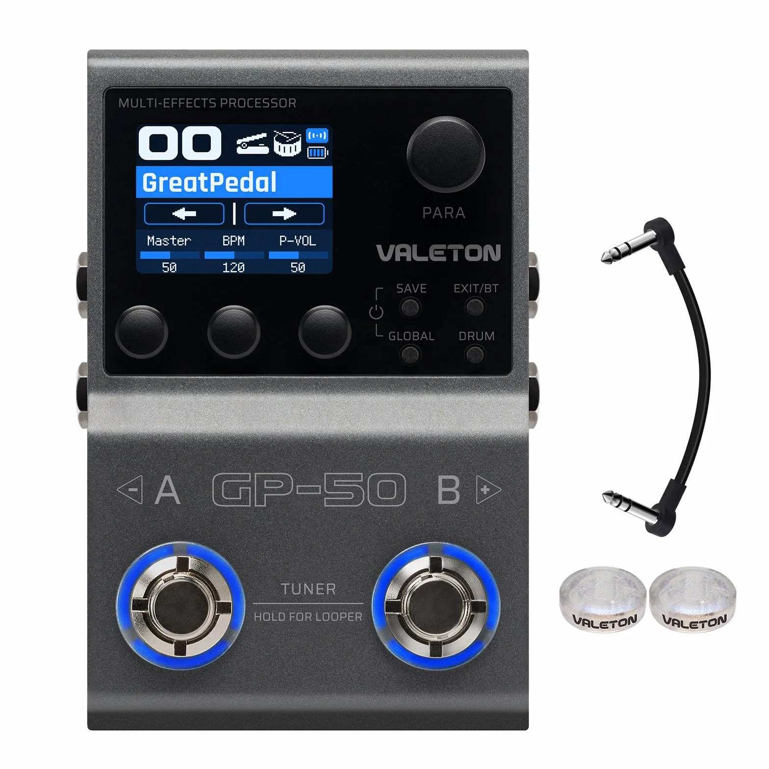 VALETON Multieffekt-Prozessor & NAM/IR Loader mit 100+ HD Effekten, 9 Module gleichzeitig, BT-App, 100 Patch-Slots für Gitarre & Bass GP-50
