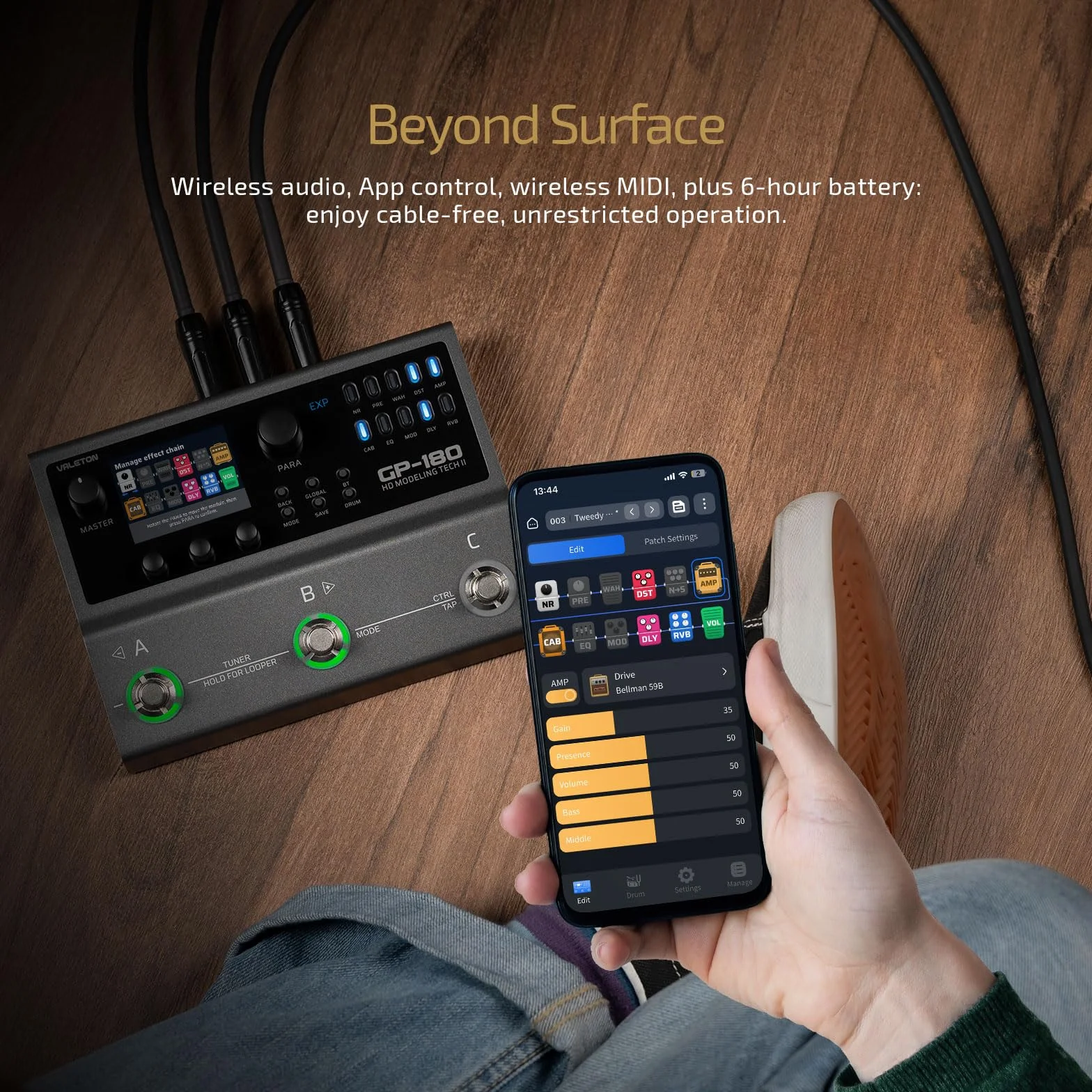 VALETON Multi-Effekt Prozessor mit HD-Modelling, 200+ Effekten, IR & NAM, Looper, Drum Machine, USB Audio Interface GP-180