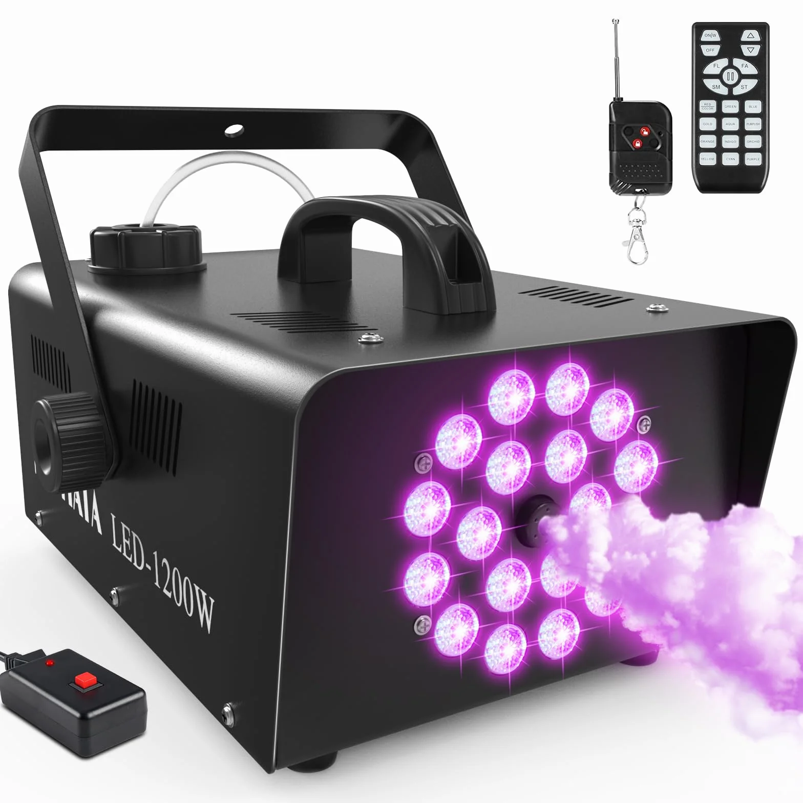 Nebelmaschine, 1200W Rauchmaschine mit 18 RGB-LEDs für Partys, Geburtstage, Halloween, Disco, DJ Bühneneffekt