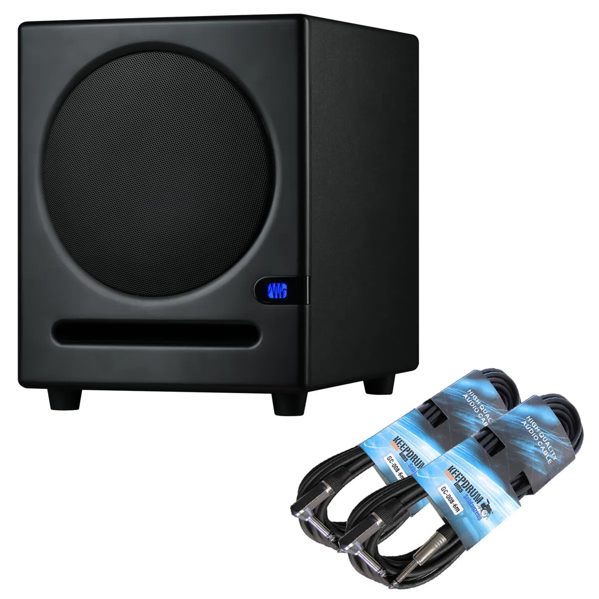PreSonus Eris Sub 8BT Aktiver Studio-Subwoofer mit Bluetooth 8 Zoll + 2X keepdrum Klinkenkabel