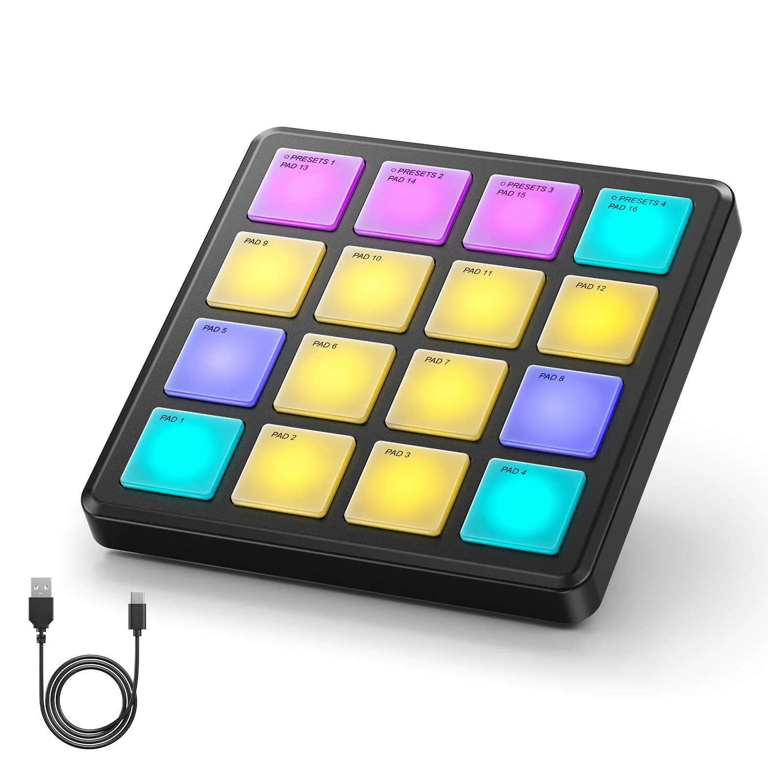 Donner MIDI Controller Pad Beat Maker Maschine mit 16 Beat Pads, Tragbares MIDI Pad Inklusive Note Repeat Funktion und Musikproduktionssoftware, STARRYPAD MINI Drum Machine mit 40 Programmen