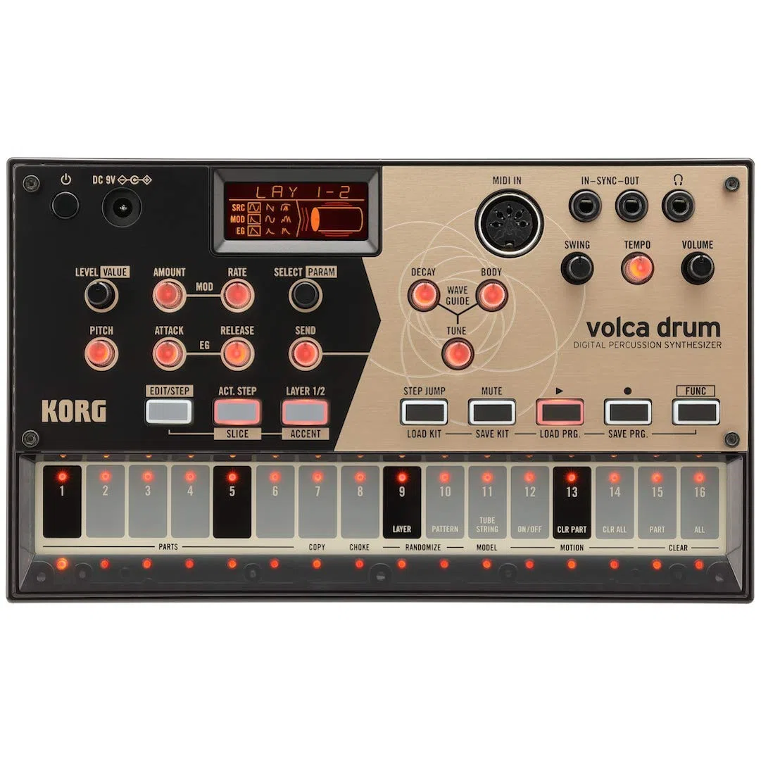 KORG volca drum Synthesizer, Digital Percussion Synth, Rhythm Machine, Analog Modeling, zum Erzeugen von Percussion- und Drum-Sounds & KA350 Stromversorgung für Monotribe