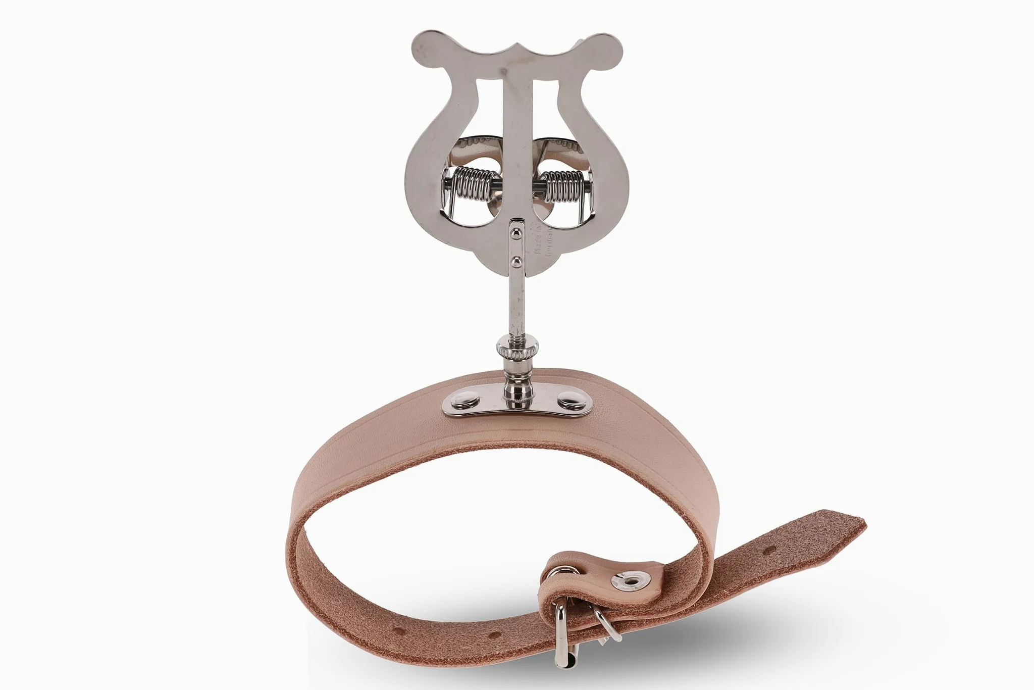 GEWA Marschnotenhalter Flöte - Vernickelt - Kleine Lyra - 1 Drücker - Breites Lederarmband