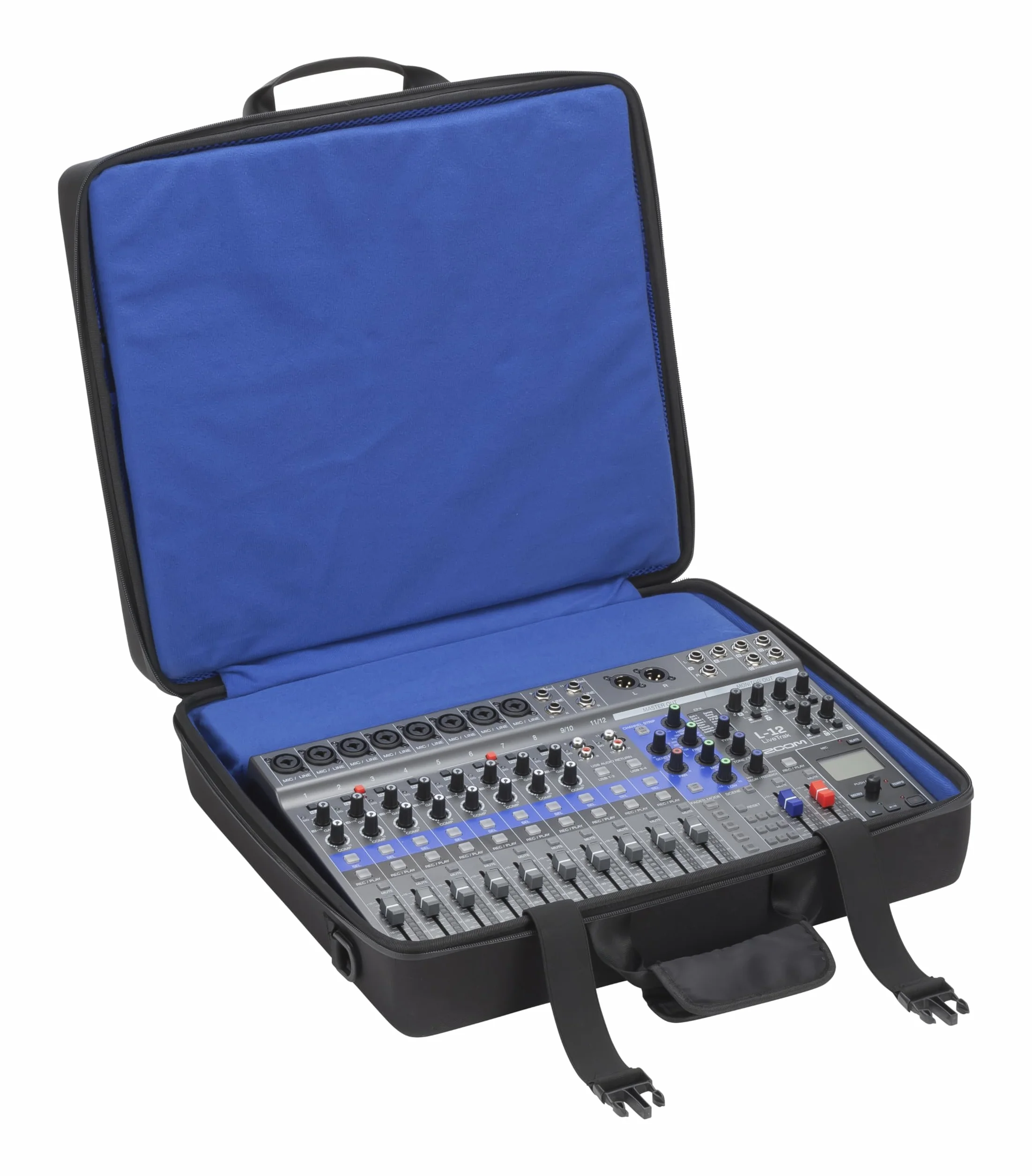 Zoom CBL-20 Tragetasche für LiveTrak L-20/L-12 Digitalmischpult & Recorder – Robuster Schutz für Mixer und Zubehör, schwarz mit Blauer Innenseite