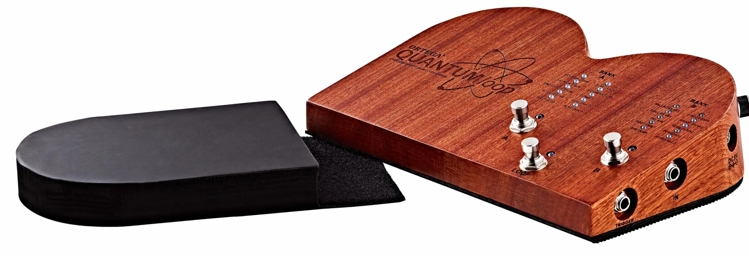 Ortega Guitars Digitale Stomp Box – Digitales Effektpedal und Looper – 16 Drum & Percussion Samples – Inklusive Netzteil – Mahagoni Holz, Natur (QUANTUMloop)