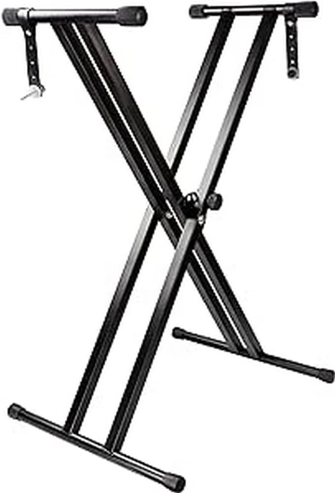 Yamaha P-225 Digital Piano, Schwarz & RockJam Double Braced Adjustable Keyboard Stand with Locking Straps