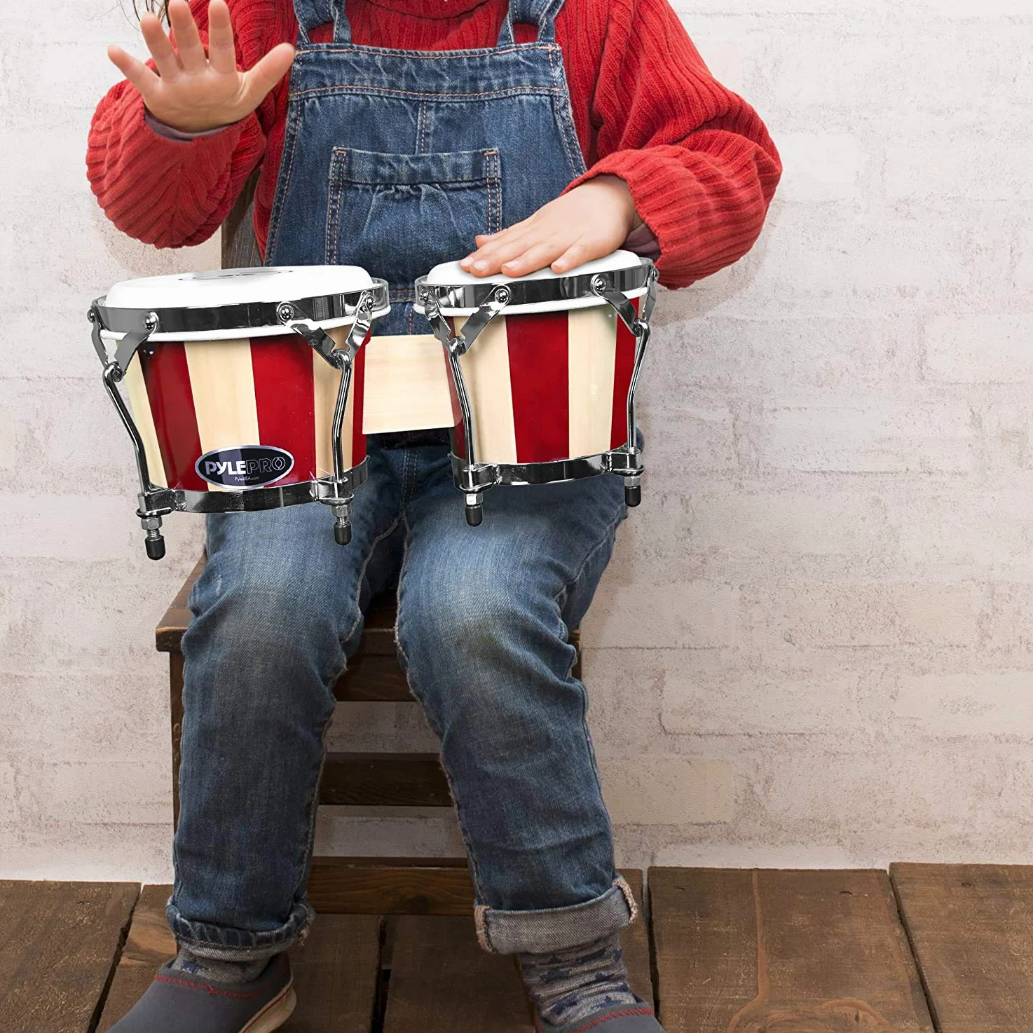 Pyle Bongo Trommel, Handtrommel, Bongo-Set 6.5”&7.5”/16.5cm&19cm, Handtrommel für Erwachsene, Anfänger & Profis, Hand Drum, Bongos, Schlagzeug- aus Holz, Stimbar, Leicht & Hochwertig
