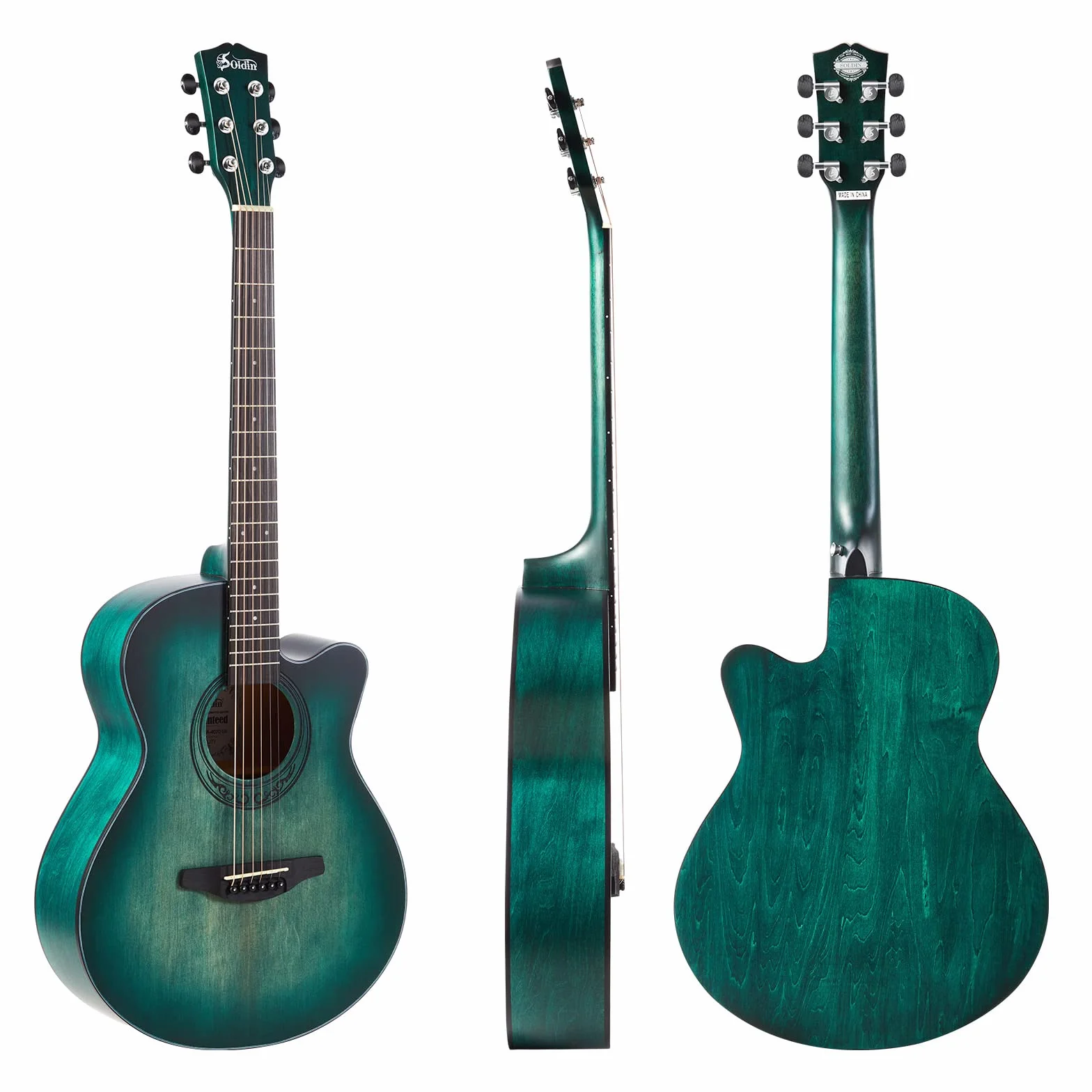 40 Zoll Akustikgitarre Premium Massive Fichtendecke Guitarre Bundle Kit mit Gigbag,Gitarrenständer,Stimmgerät,Gurt,Kapodaster,Saiten,Reinigungstuch und Plektren (Nilblau)
