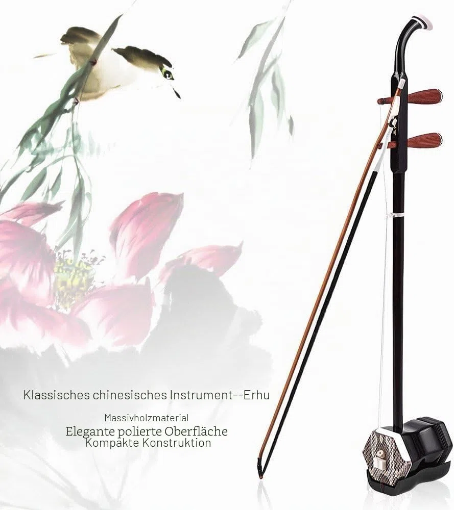 Vollholz Erhu Instrument, 2-saitige Violingeige mit Koffer, Dunkelbraun