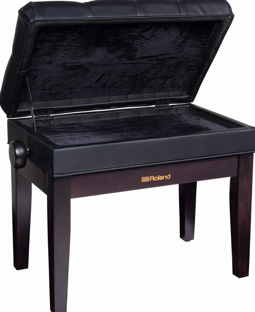 Roland Klavierbank in Hochglanz-Ebenholz-Ausführung mit Vinyl-Sitz und Aufbewahrungsfach für Partituren – RPB-500PE, Poliertes Ebenholz, 64.5 x 37.5 x 25 cm