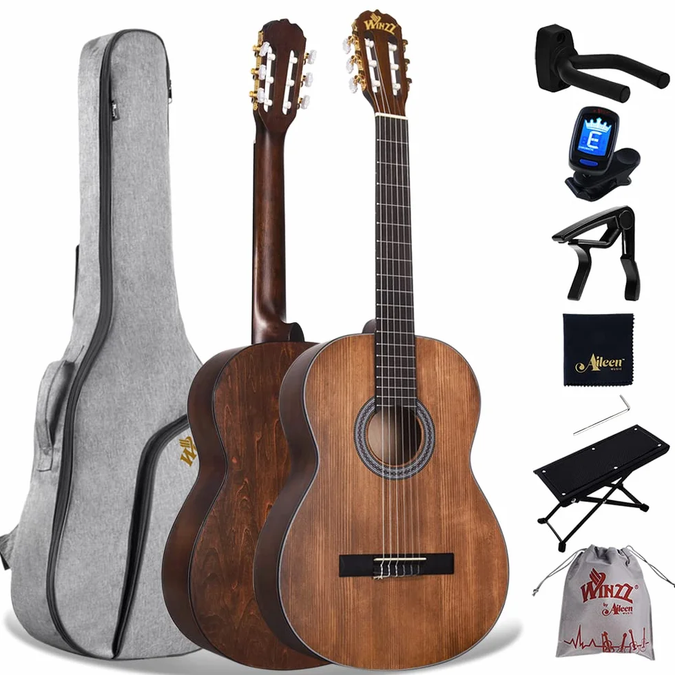 Winzz Konzertgitarre 4/4 Erwachsene, Klassische Gitarre für Anfänger 39 Zoll… Braun