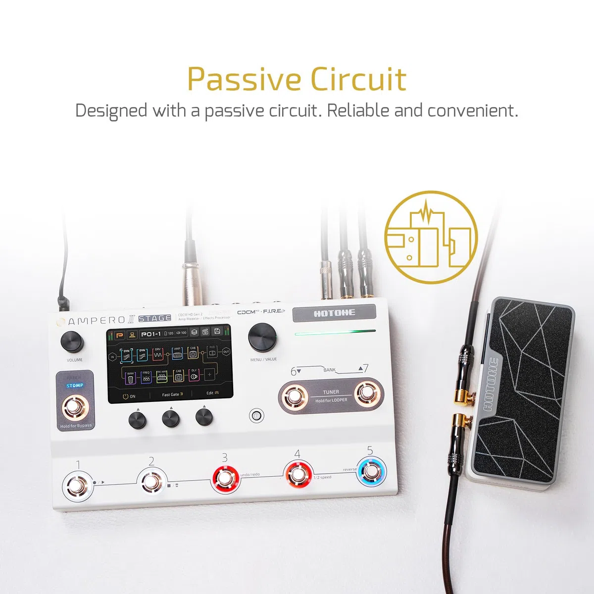 Hotone Passive Volume Expression Fußschalter 2 in 1 Gitarreneffekt Pedal EXP (Ampero II Press)