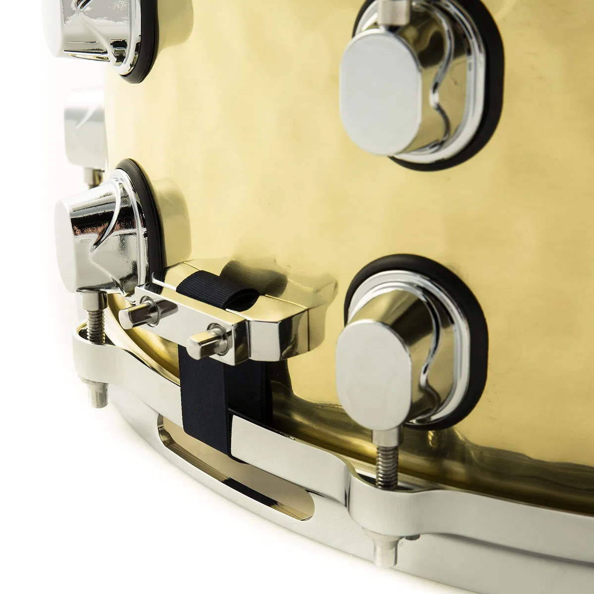 Fame FSB-65 Hammered Brass Snare Drum, 14"x6.5", Professionelle Qualität, Gehämmerter Messing Kessel, 10 Stimmschrauben, Gußspannreifen, Inklusive Drum Sticks, Gold"