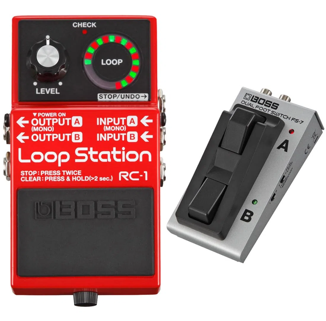 Boss RC-1 Looper Pedal + FS-7 Dual-Switch + keepdrum Patchkabel 30cm