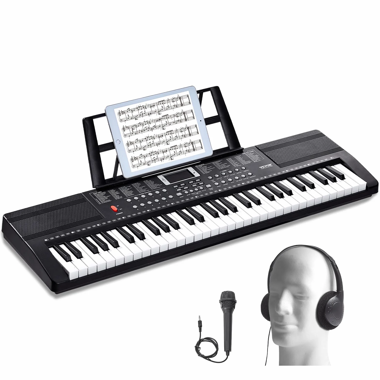 VEVOR Digitales Klavier 61 Tasten 200 Töne 200 Rhythmen tragbares elektrisches Keyboard mit 60 Demo-Songs Lautsprechern Kopfhörern Mikrofon